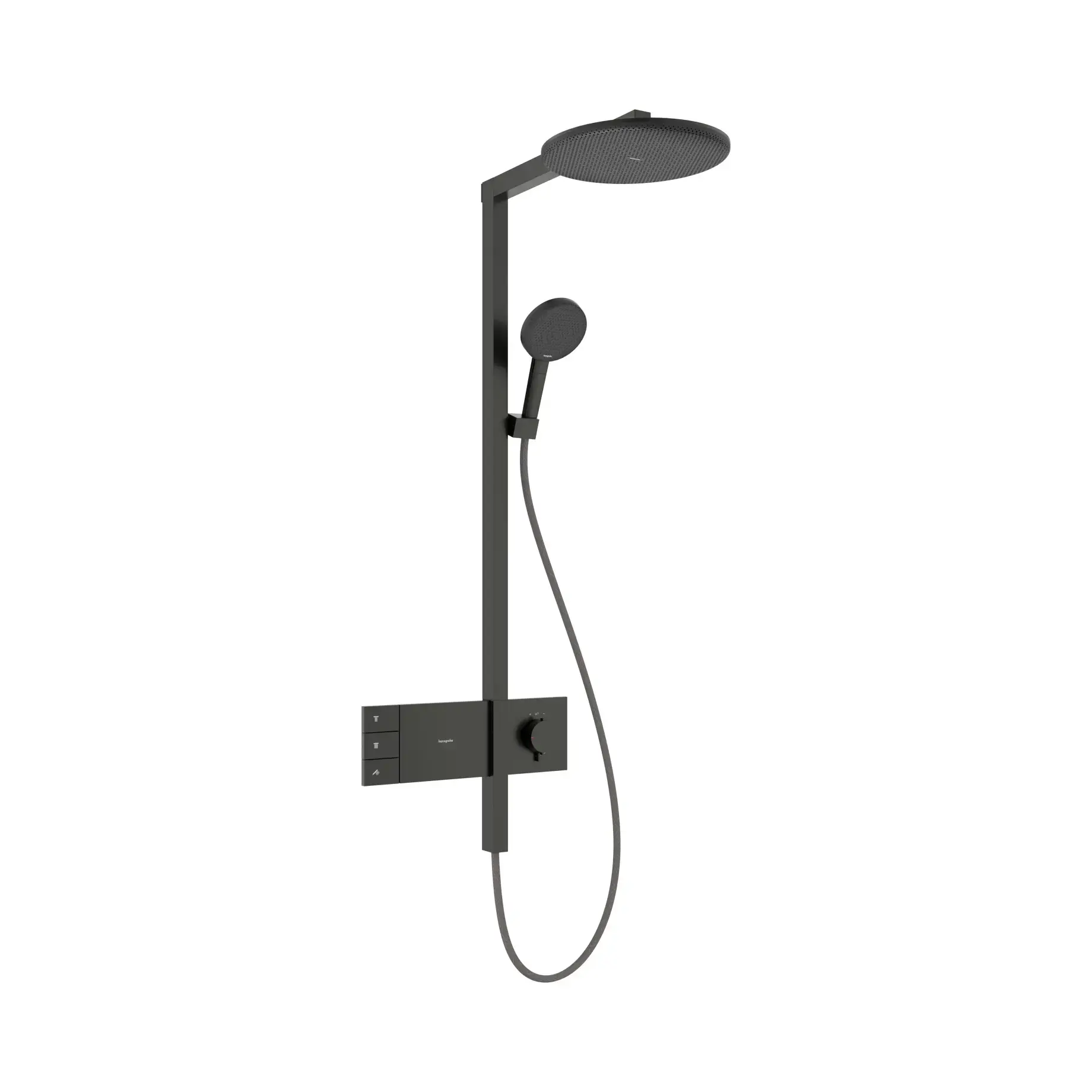 Душова система Raindance Alive S 300 2jet EcoSmart з ShowerSelect Comfort Hansgrohe 24596340 Brushed Black Chrome — вид на білому тлі
