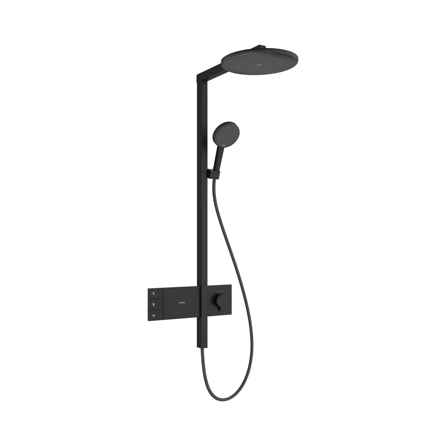Душова система Raindance Alive S 300 2jet EcoSmart з ShowerSelect Comfort Hansgrohe 24596670 Black Matt — вид на білому тлі