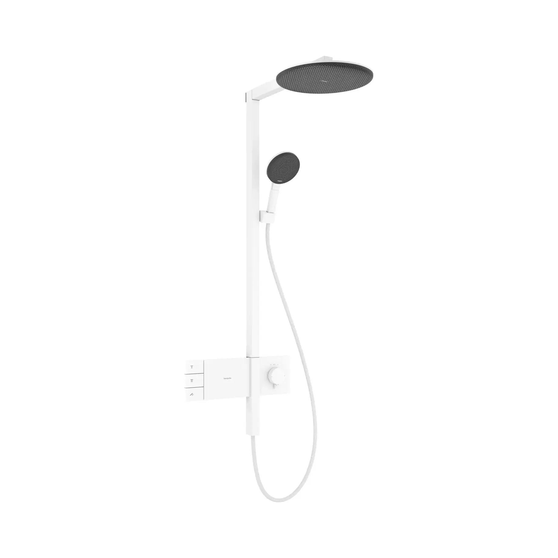 Душова система Raindance Alive S 300 2jet EcoSmart з ShowerSelect Comfort Hansgrohe 24596700 White Matt — вид на білому тлі
