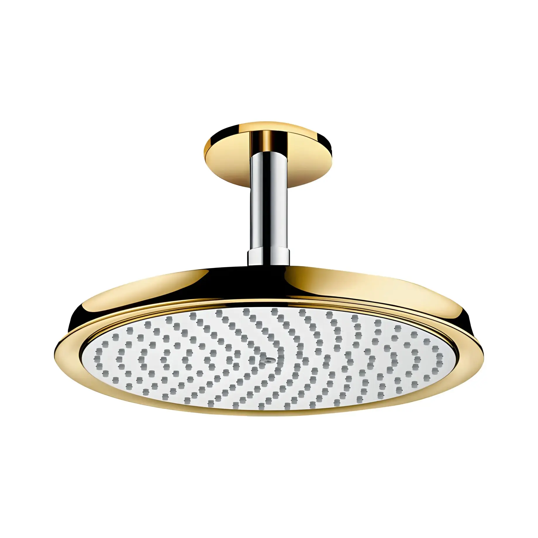 Верхній душ 1jet Raindance Classic Hansgrohe 27405090 Gold Optic / Chrome 24 х 24 см — вид на білому тлі