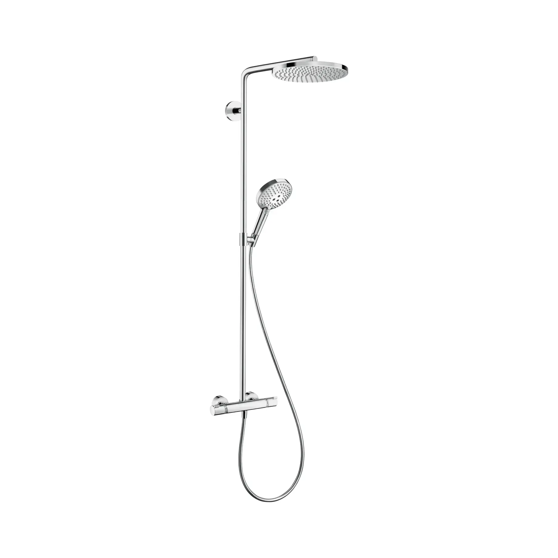Душова система Raindance S 240 1jet PowderRain EcoSmart з термостатом Hansgrohe 28823000 Chrome — вид на білому тлі