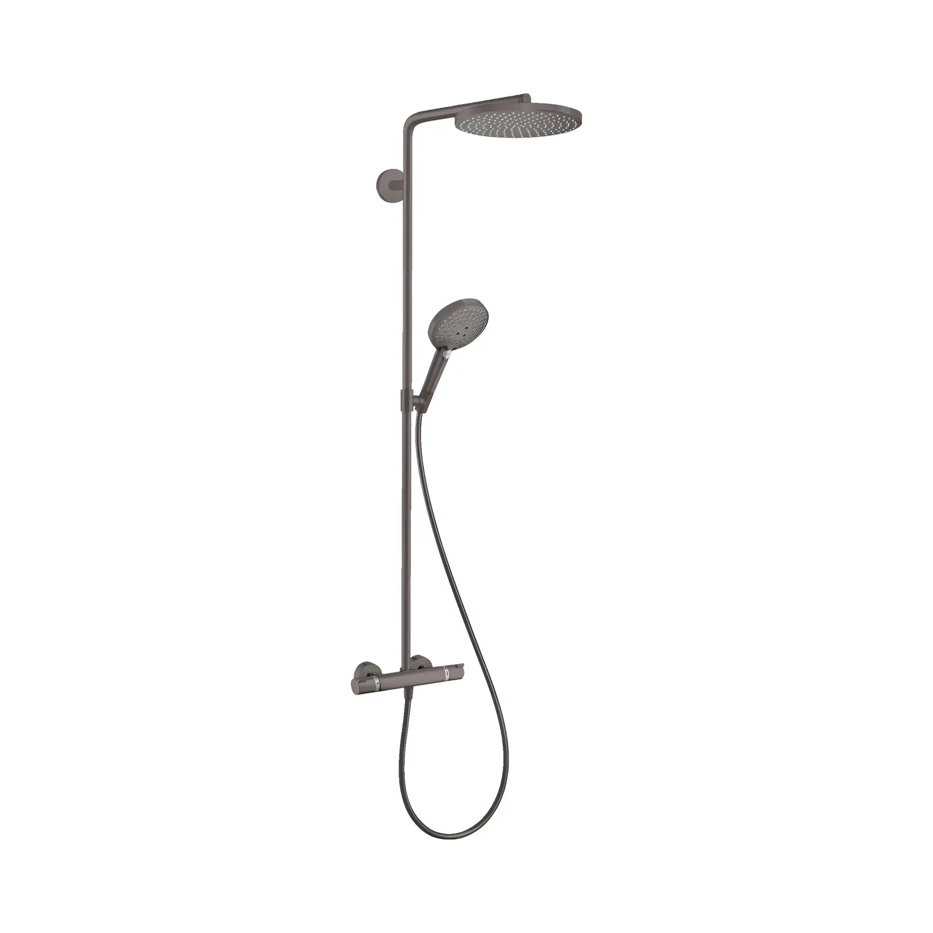 Душова система Raindance S 240 1jet PowderRain EcoSmart з термостатом Hansgrohe 28823340 Brushed Black Chrome — вид на білому тлі