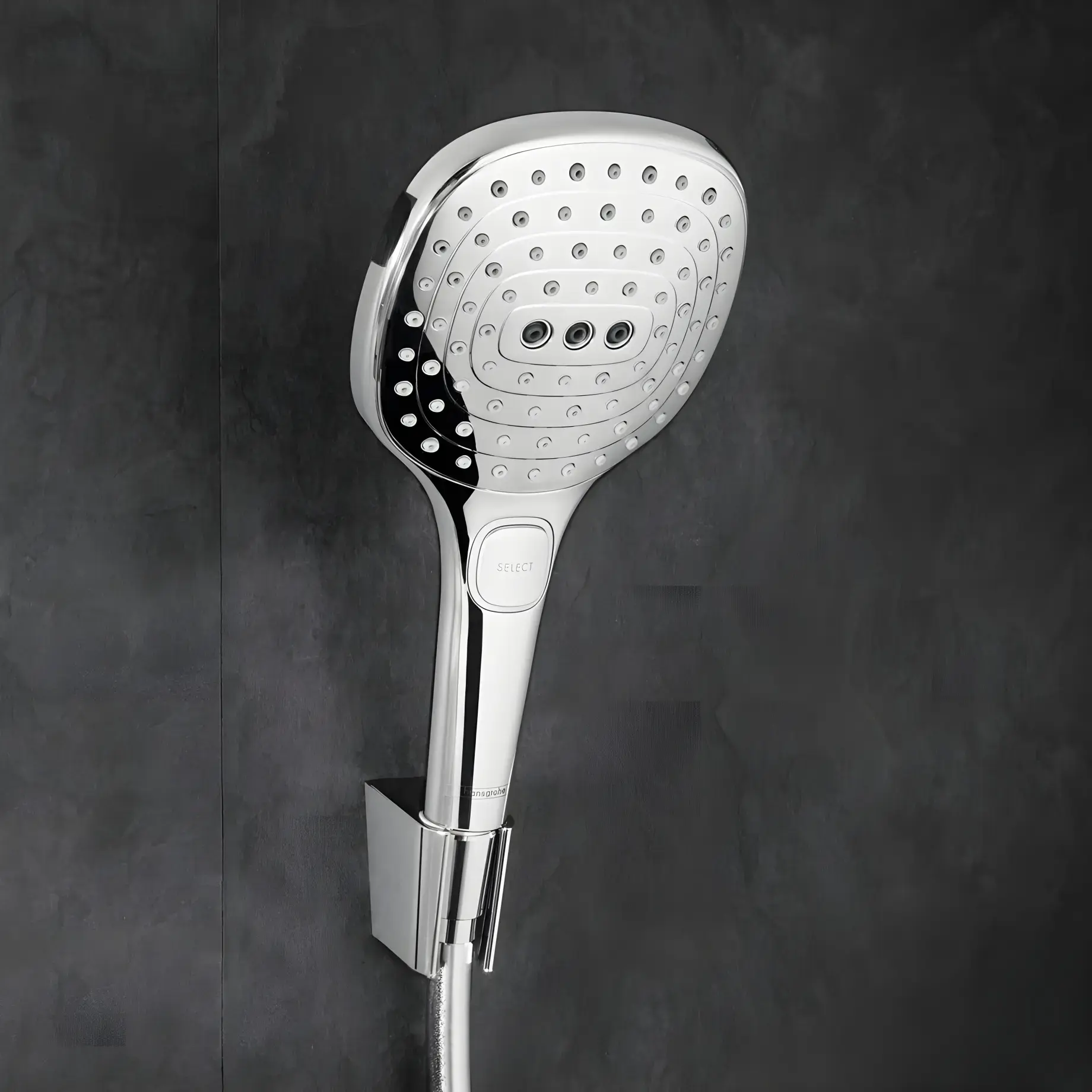 Душова система з термостатом Raindance Select E Hansgrohe 27127000 Chrome — у встановленому вигляді