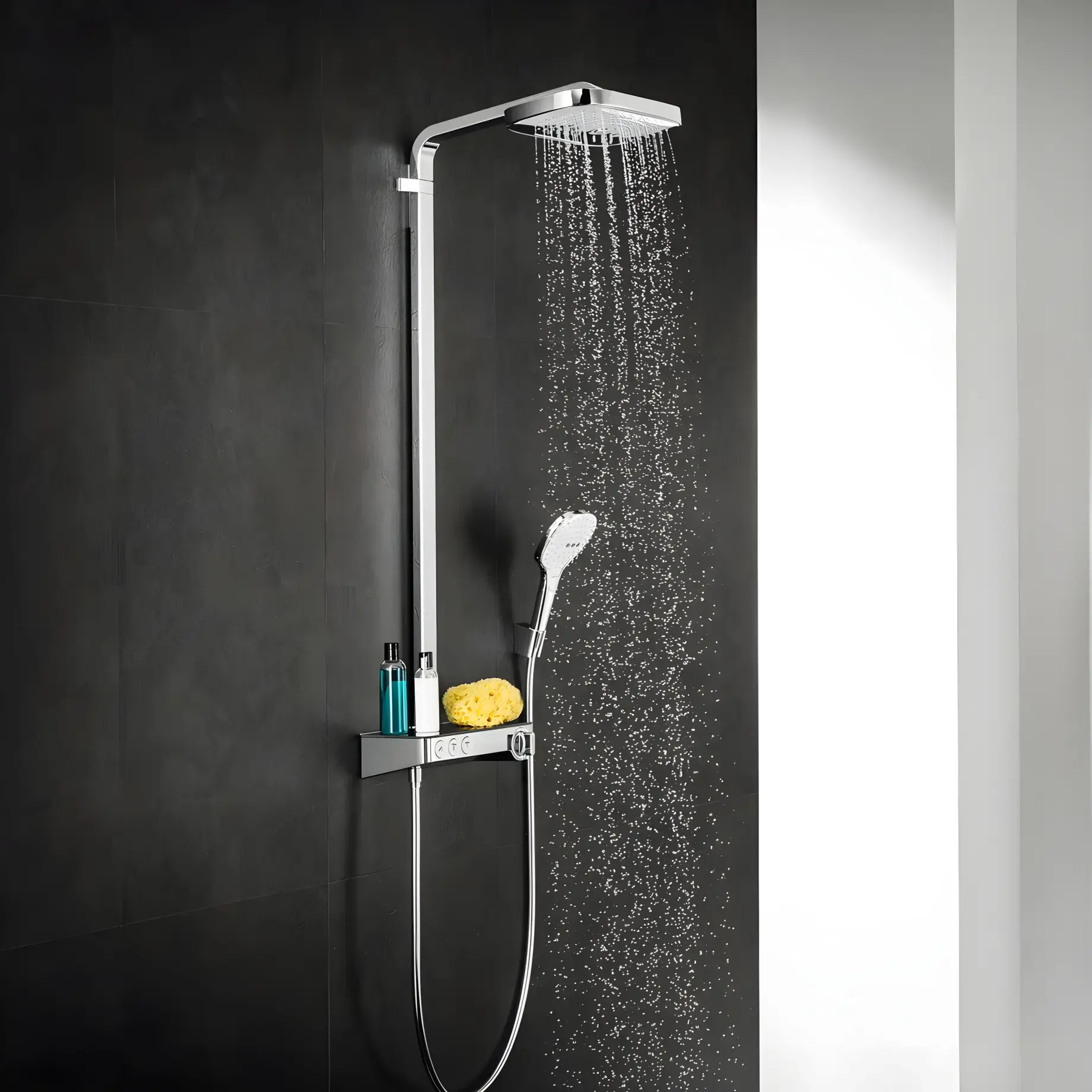 Душова система з термостатом Raindance Select E Hansgrohe 27127000 Chrome — вид ззаду