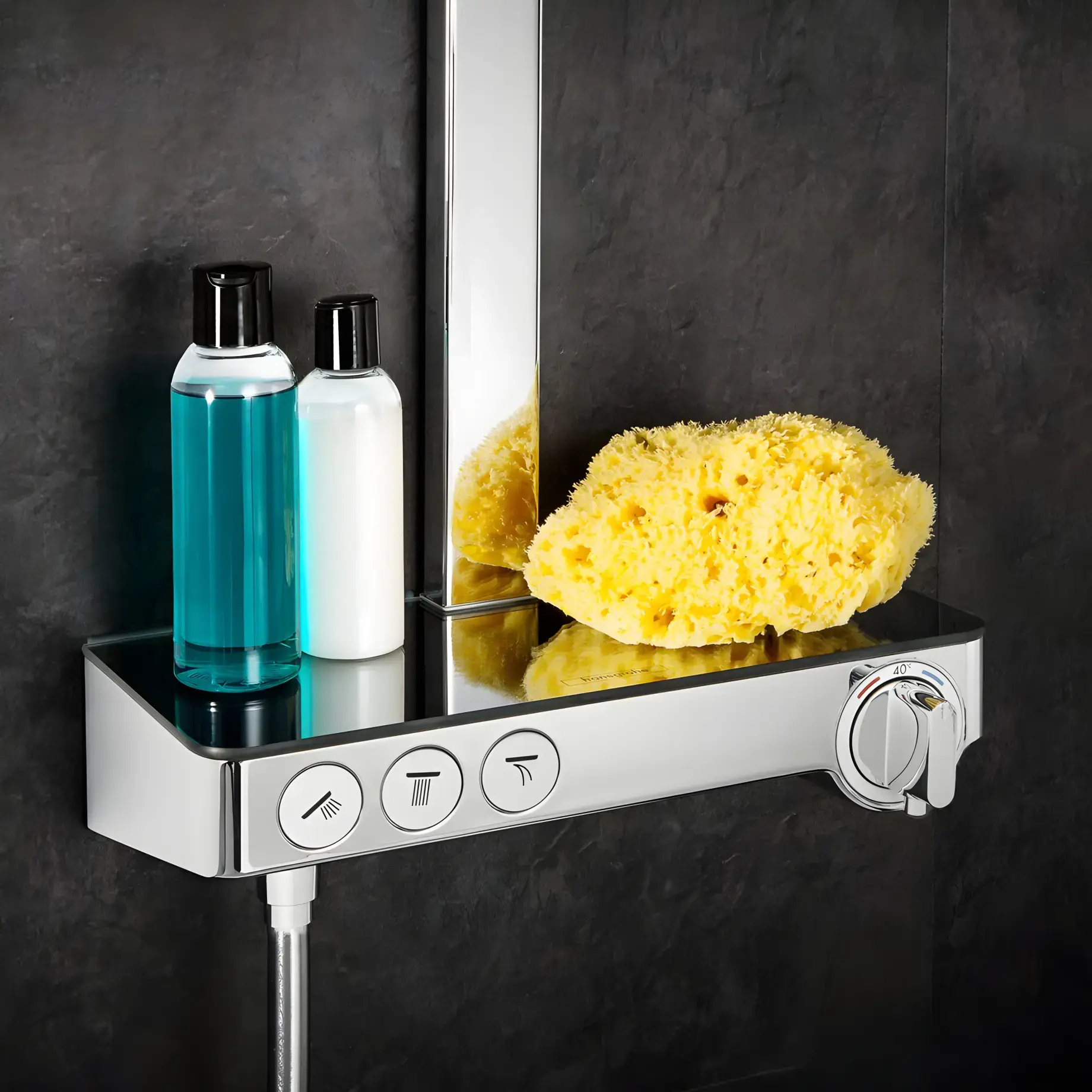 Душова система з термостатом Raindance Select E Hansgrohe 27127000 Chrome — в інтерʼєрі ванної кімнати