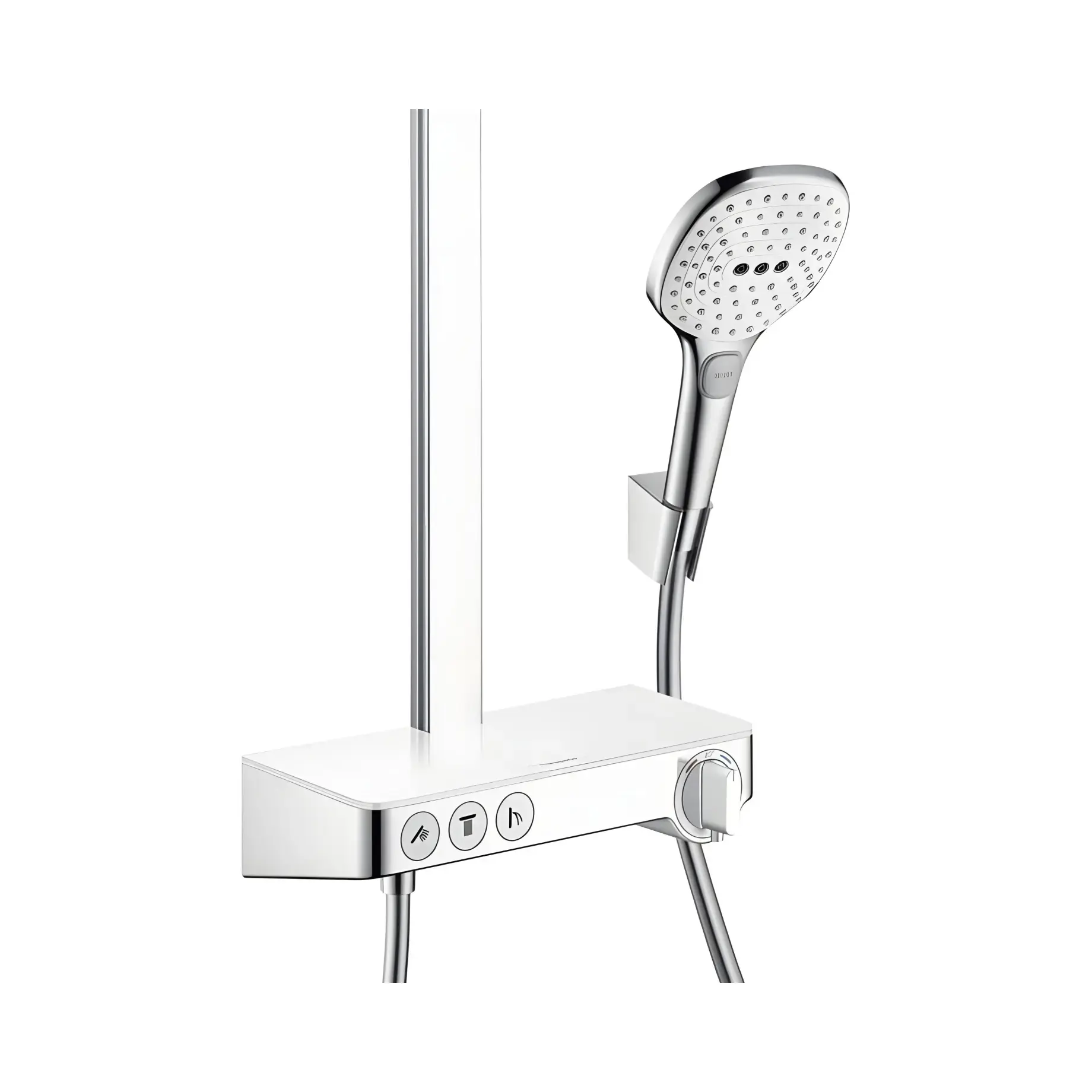 Душова система з термостатом Raindance Select E Hansgrohe 27127400 White / Chrome — бічний ракурс
