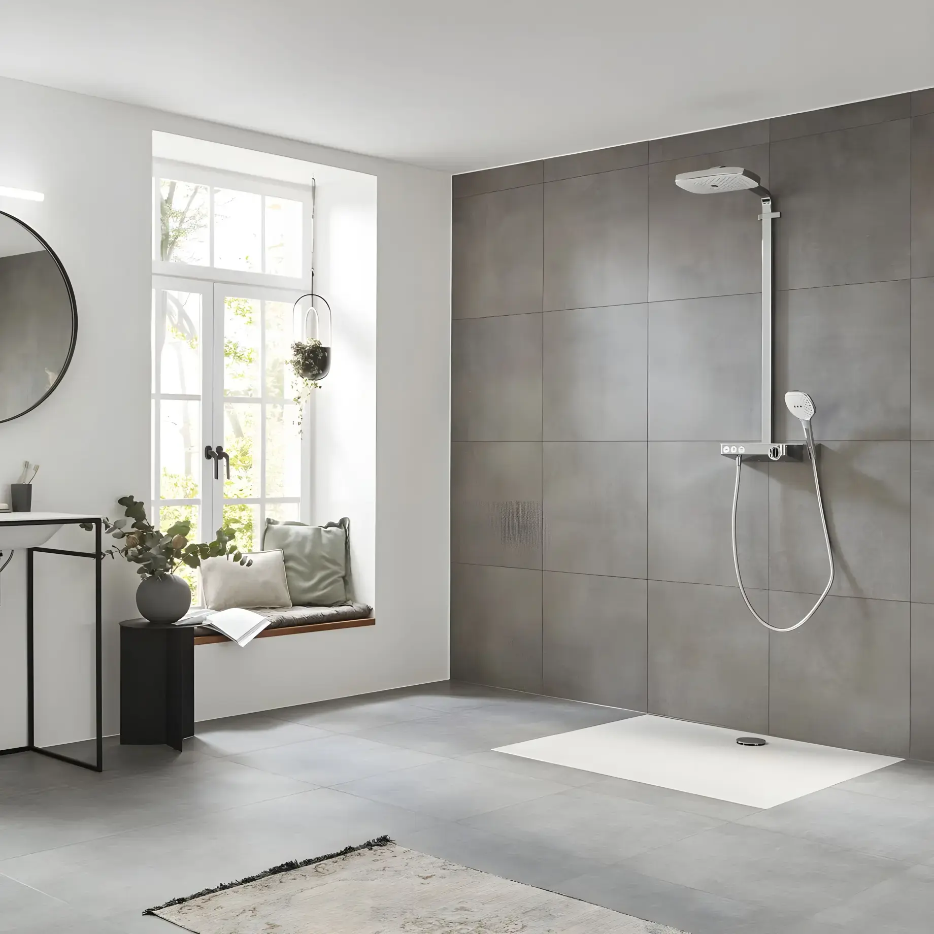 Душова система з термостатом Raindance Select E Hansgrohe 27127400 White / Chrome — вид ззаду