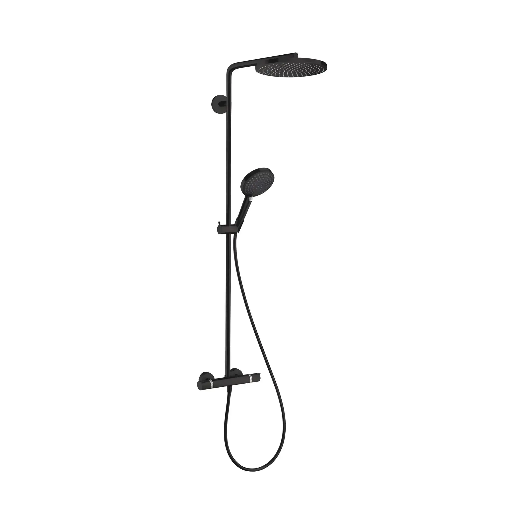 Душова система з термостатом Raindance Select S Hansgrohe 27633670 Matt Black — вид на білому тлі