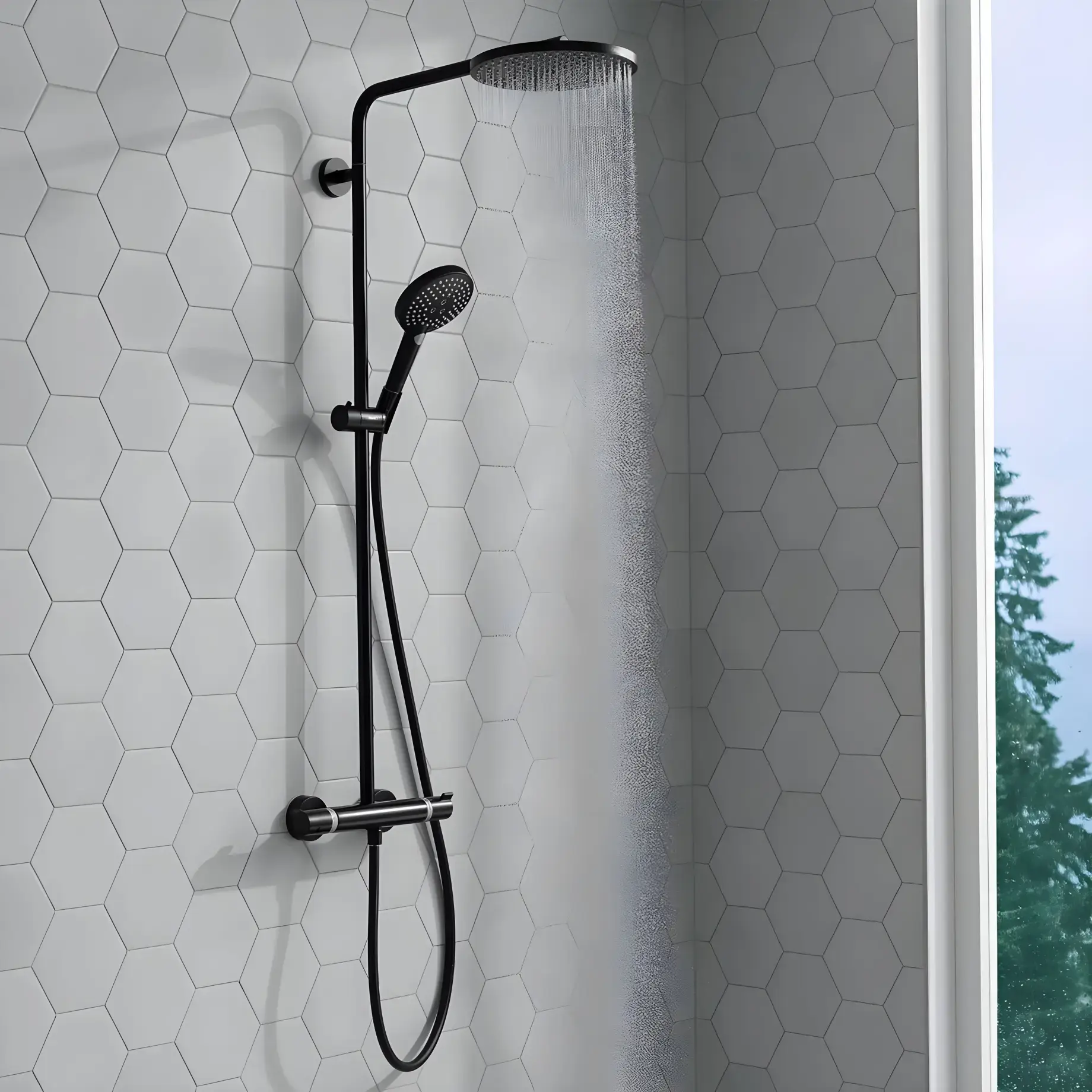 Душова система з термостатом Raindance Select S Hansgrohe 27633670 Matt Black — бічний ракурс