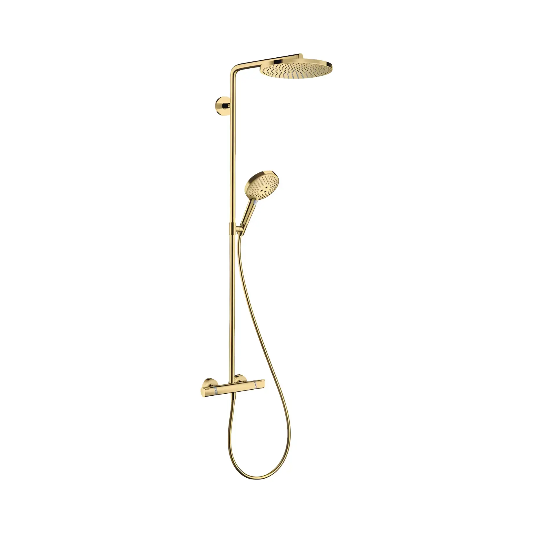 Душова система з термостатом Raindance Select S Hansgrohe 27633990 Polished Gold Optic — вид на білому тлі