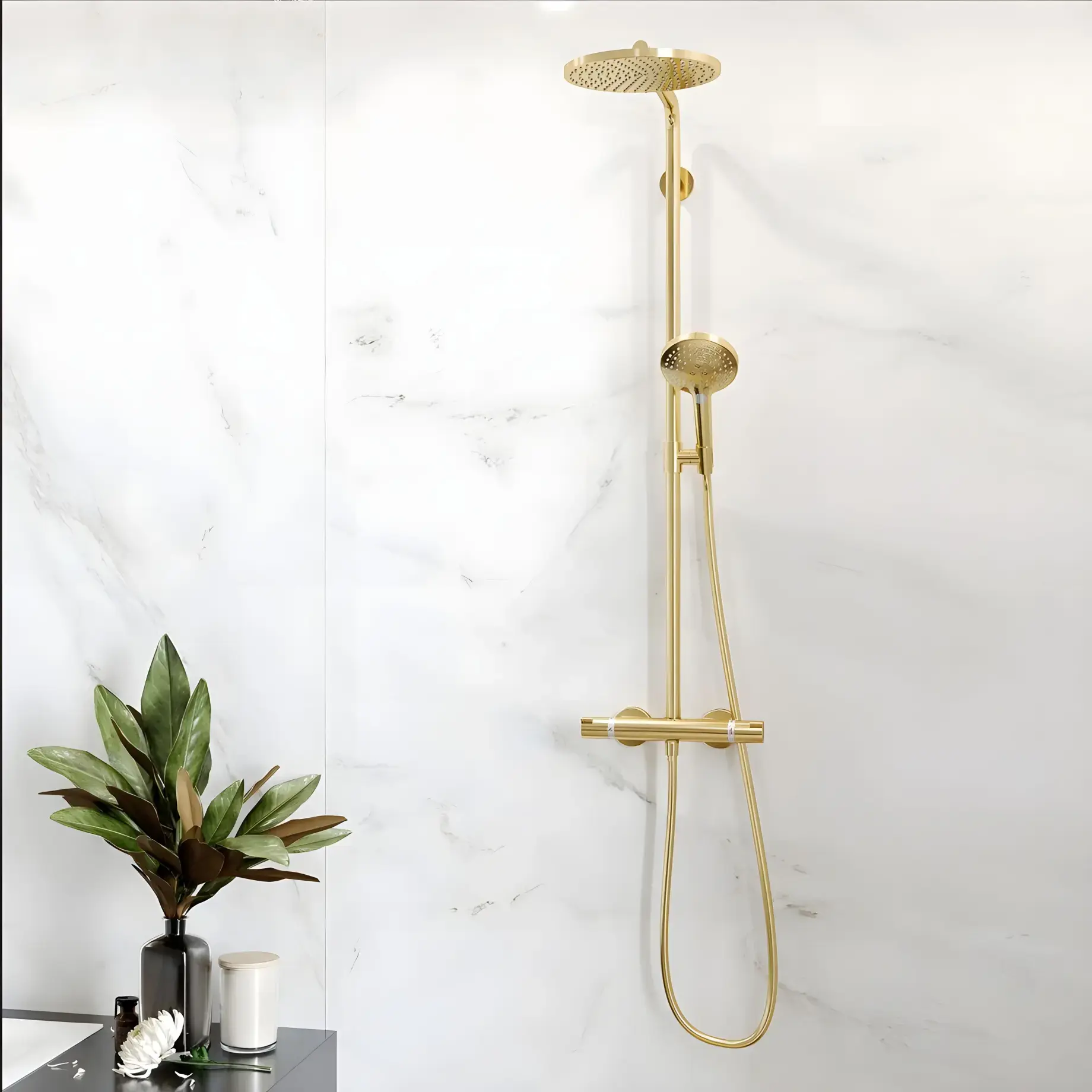 Душова система з термостатом Raindance Select S Hansgrohe 27633990 Polished Gold Optic — вид згори