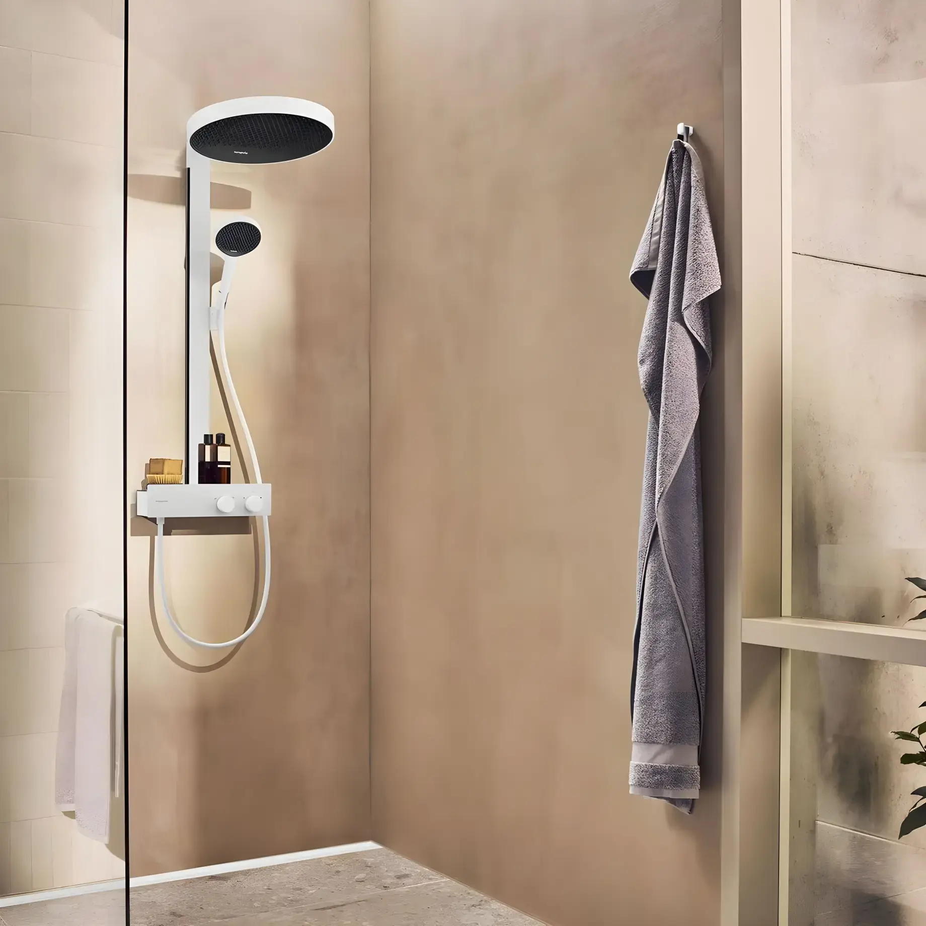Душова система з термостатом Rainfinity Hansgrohe 26853700 White Matt — бічний ракурс