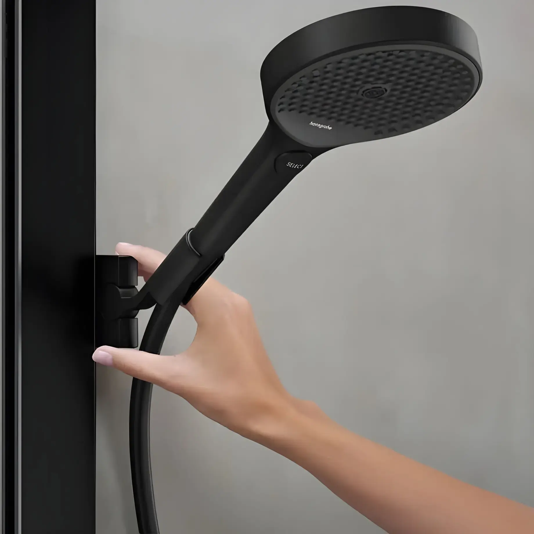 Душова система з термостатом Rainfinity Hansgrohe 28742670 Matt Black — вид спереду