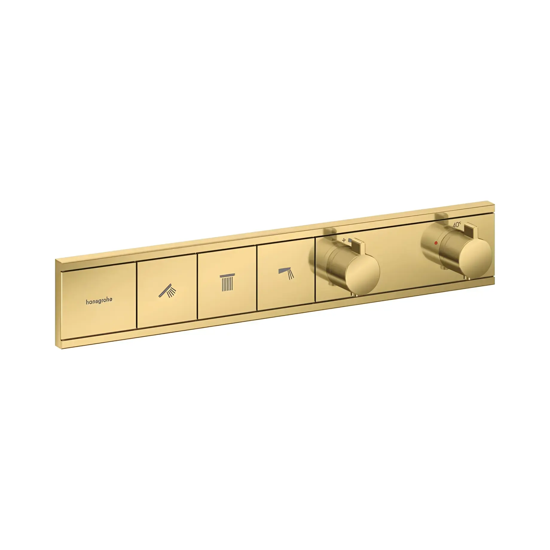 Термостат для душу RainSelect Hansgrohe 15381990 Polished Gold Optic — вид на білому тлі