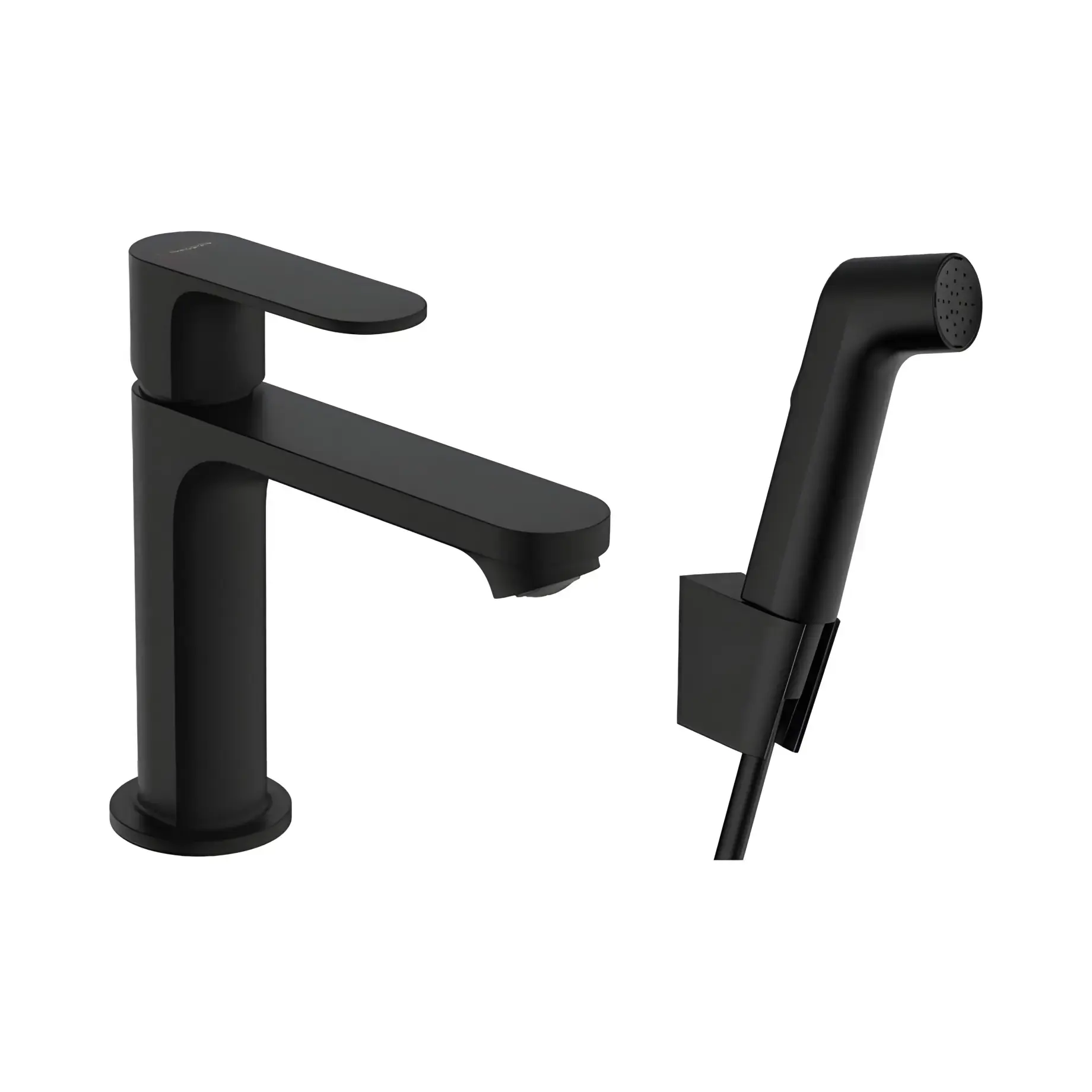 Змішувач для раковини з гігієнічним душем Rebris S Hansgrohe 72215670 Matt Black — вид на білому тлі