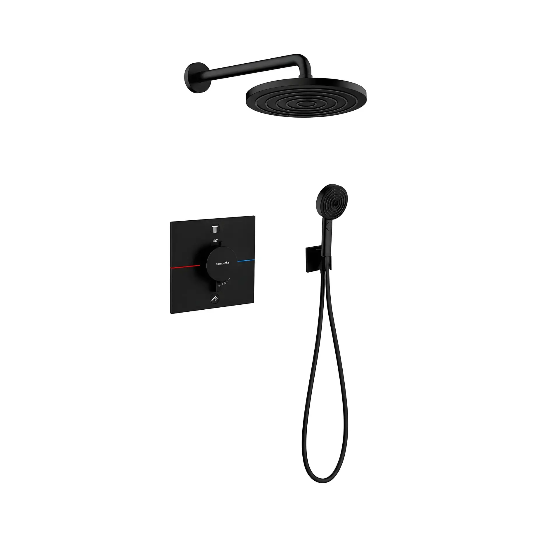 Душова система прихованого монтажу з термостатом Pulsify ShowerSelect Comfort E Hansgrohe 1557224140670 — вид на білому тлі
