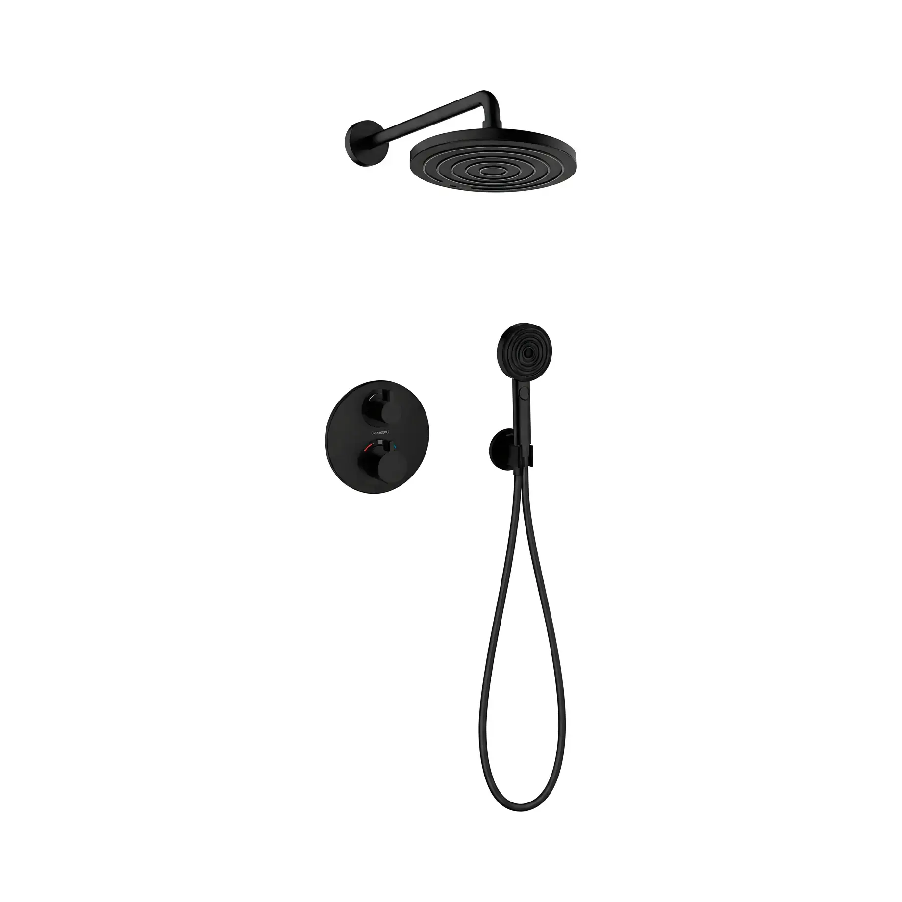 Душова система прихованого монтажу з термостатом Pulsify Ecostat S Hansgrohe 1575824140670 Matt Black — вид на білому тлі