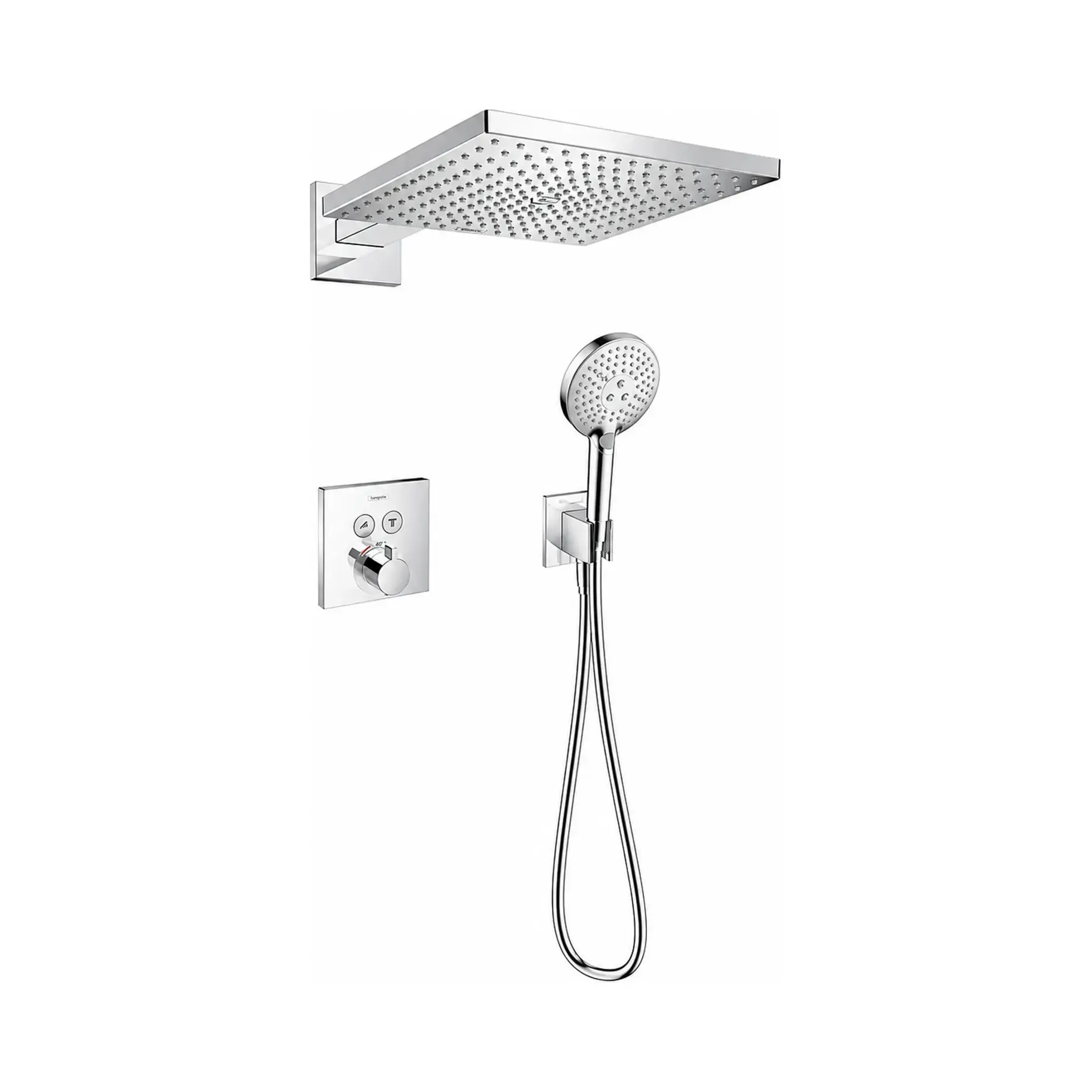Душова система Raindance E 300 з термостатом Hansgrohe 27952000 — вид на білому тлі