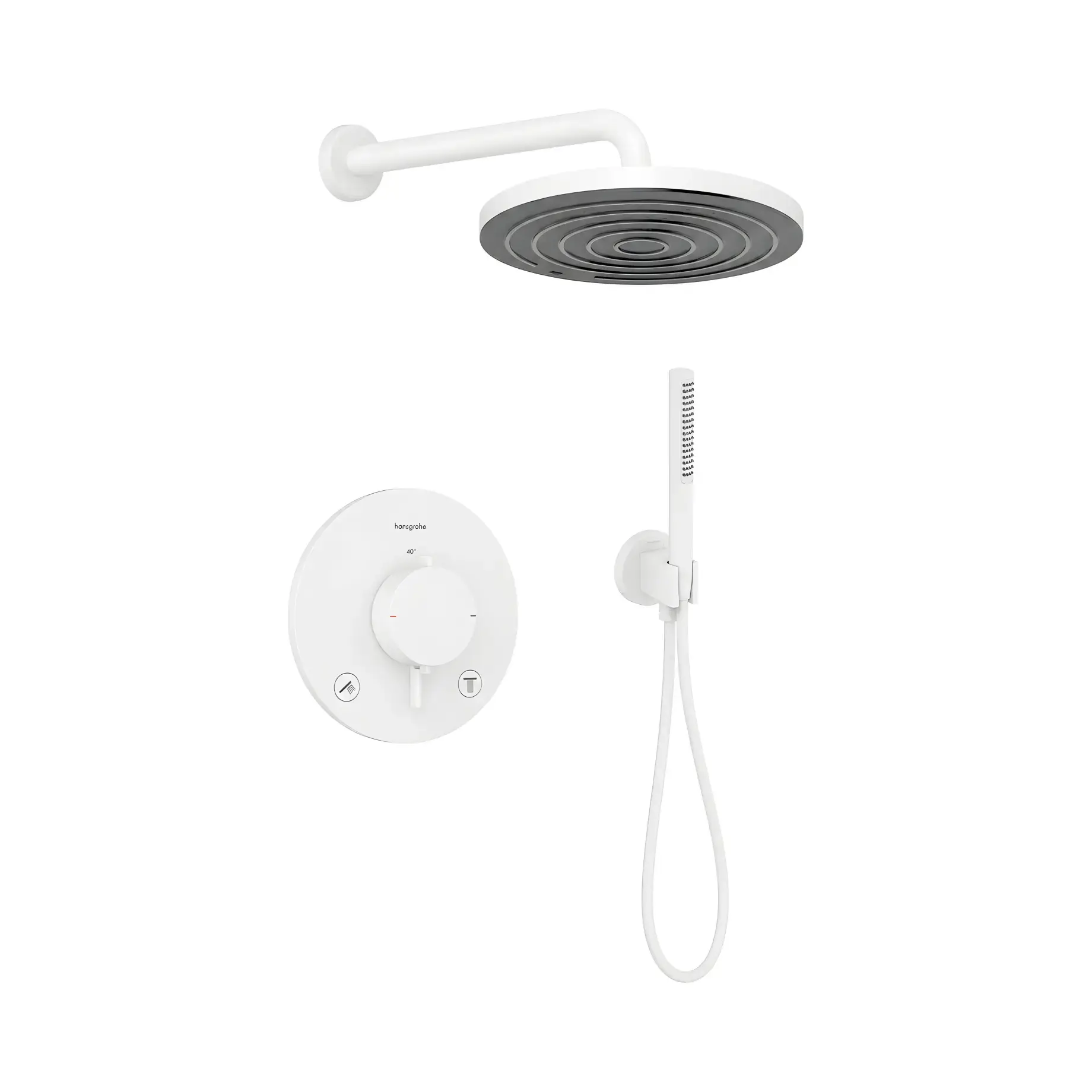 Душова система прихованого монтажу з термостатом Ecostat Comfort S Hansgrohe 3371524141700 Matt White — вид на білому тлі