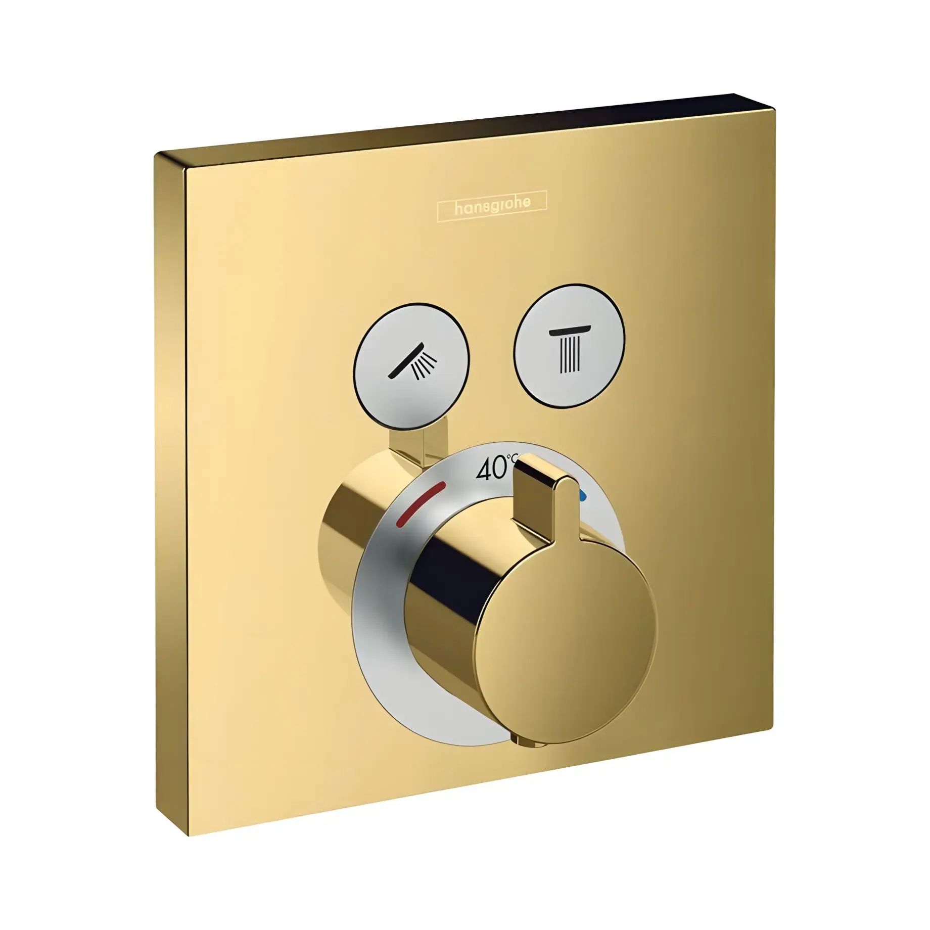 Термостат для ванни та душу ShowerSelect Hansgrohe 15763990 Polished Gold Optic — вид на білому тлі