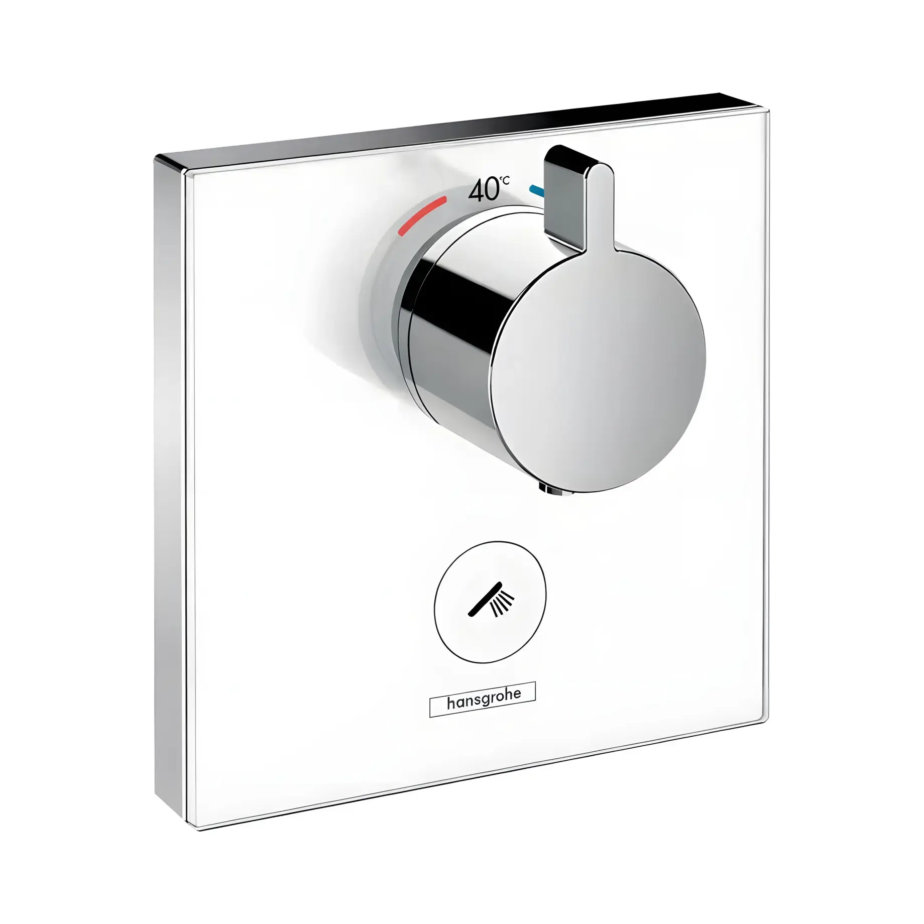 Термостат для ванни та душу ShowerSelect Glass HighFlow Hansgrohe 15735400 White / Chrome — вид на білому тлі