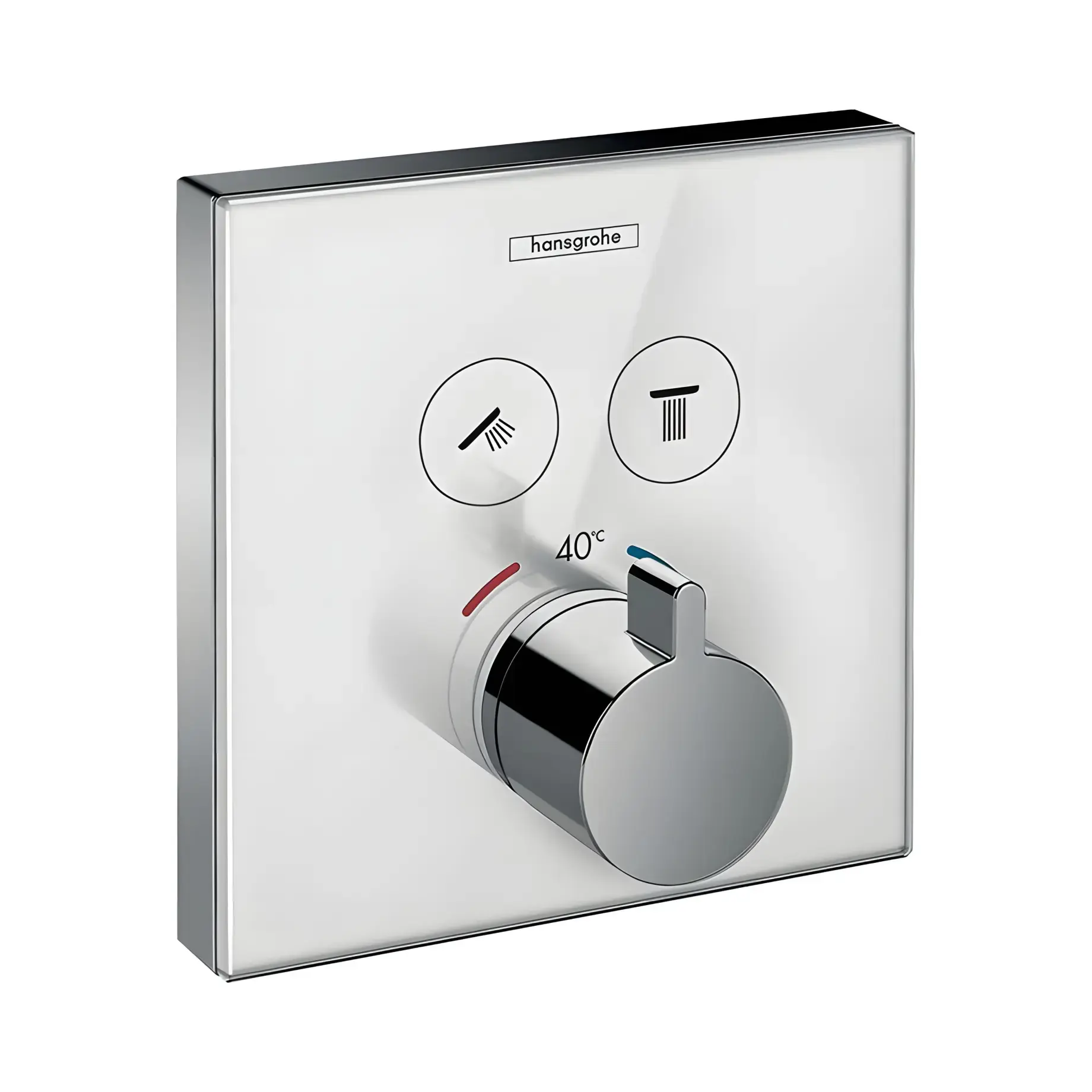 Термостат для ванни та душу ShowerSelect Glass Hansgrohe 15738400 White / Chrome — вид на білому тлі