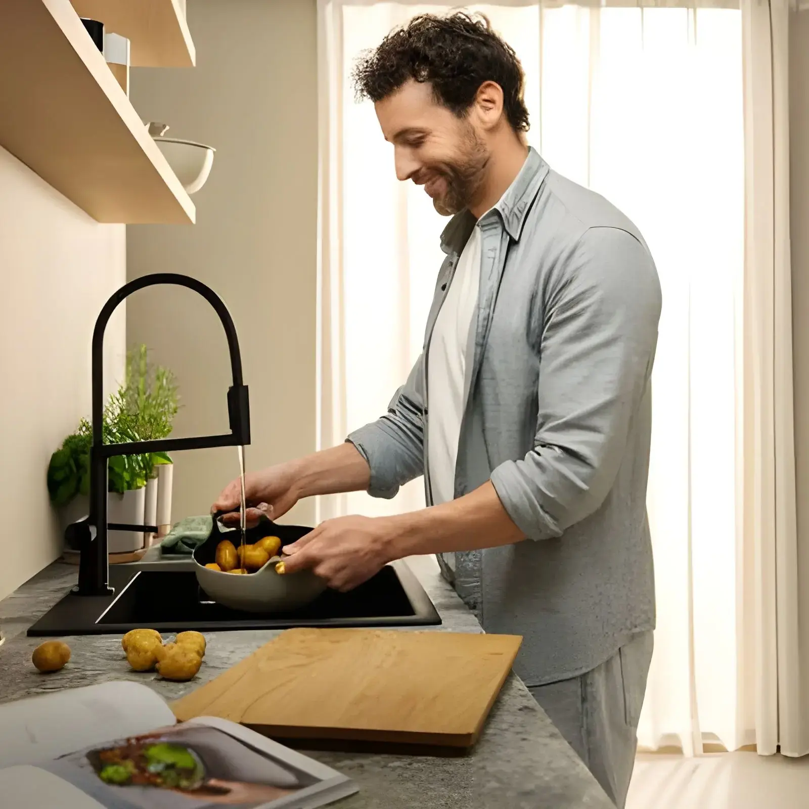 Змішувач для кухні Talis Select M54 PowderSpray Hansgrohe 72861670 Matt Black — вид ззаду