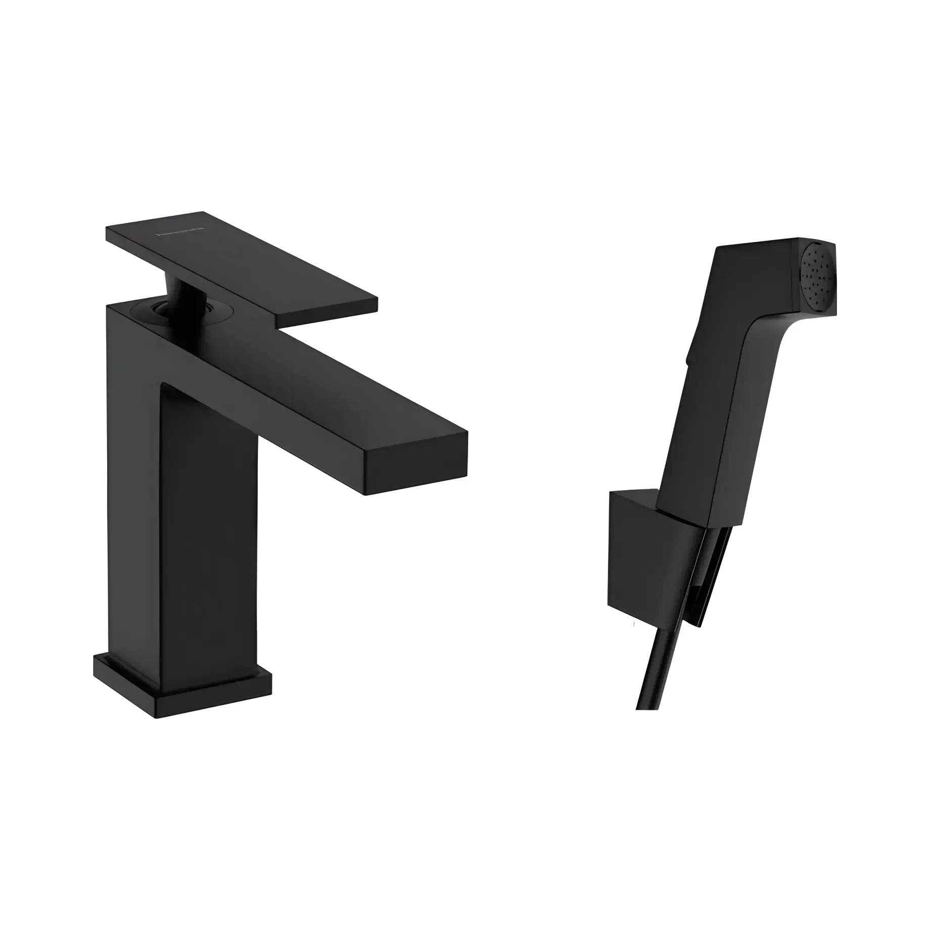 Змішувач для раковини з гігієнічним душем Tecturis E Hansgrohe 73210670 Matt Black — вид на білому тлі