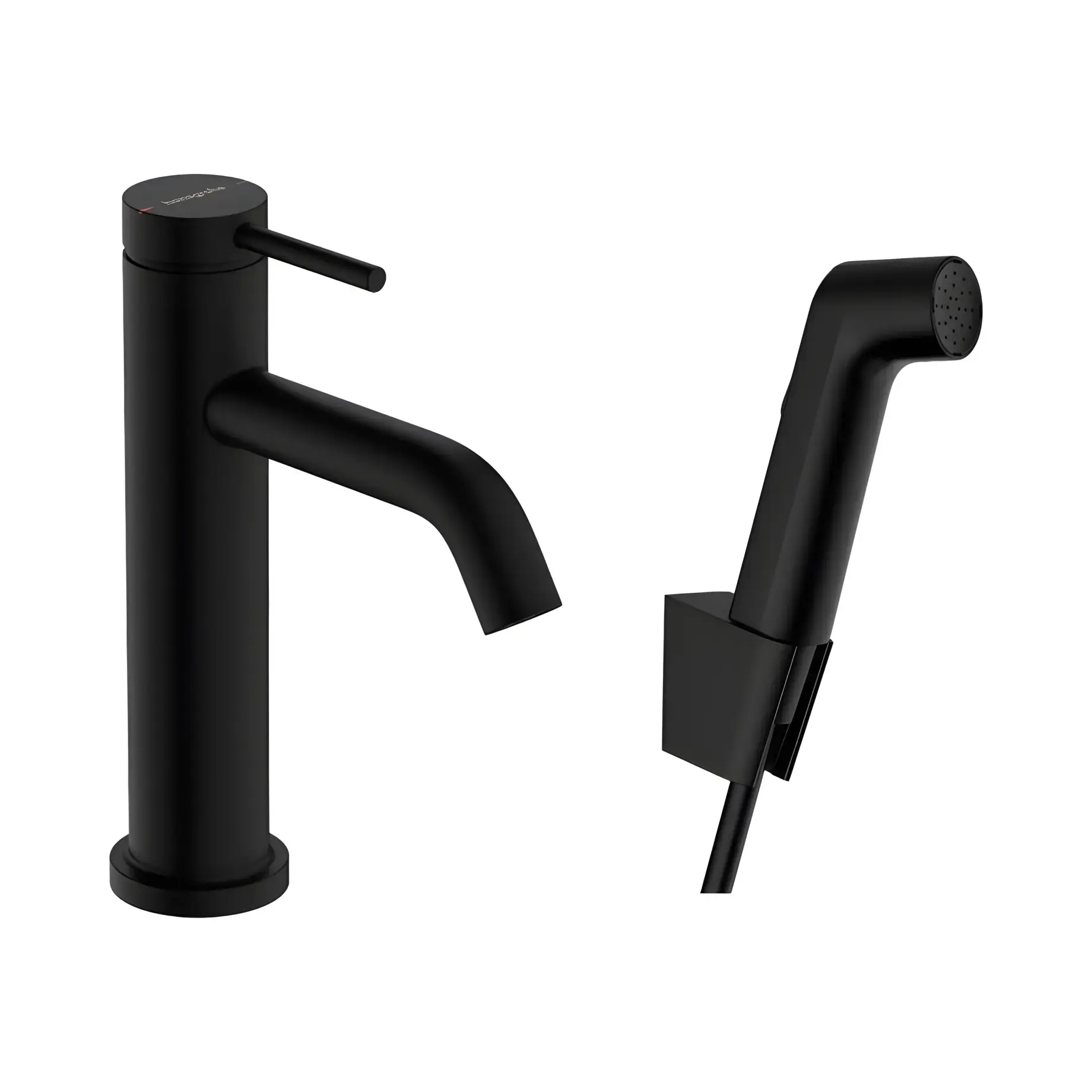 Змішувач для раковини з гігієнічним душем Tecturis S Hansgrohe 73211670 Matt Black — вид на білому тлі