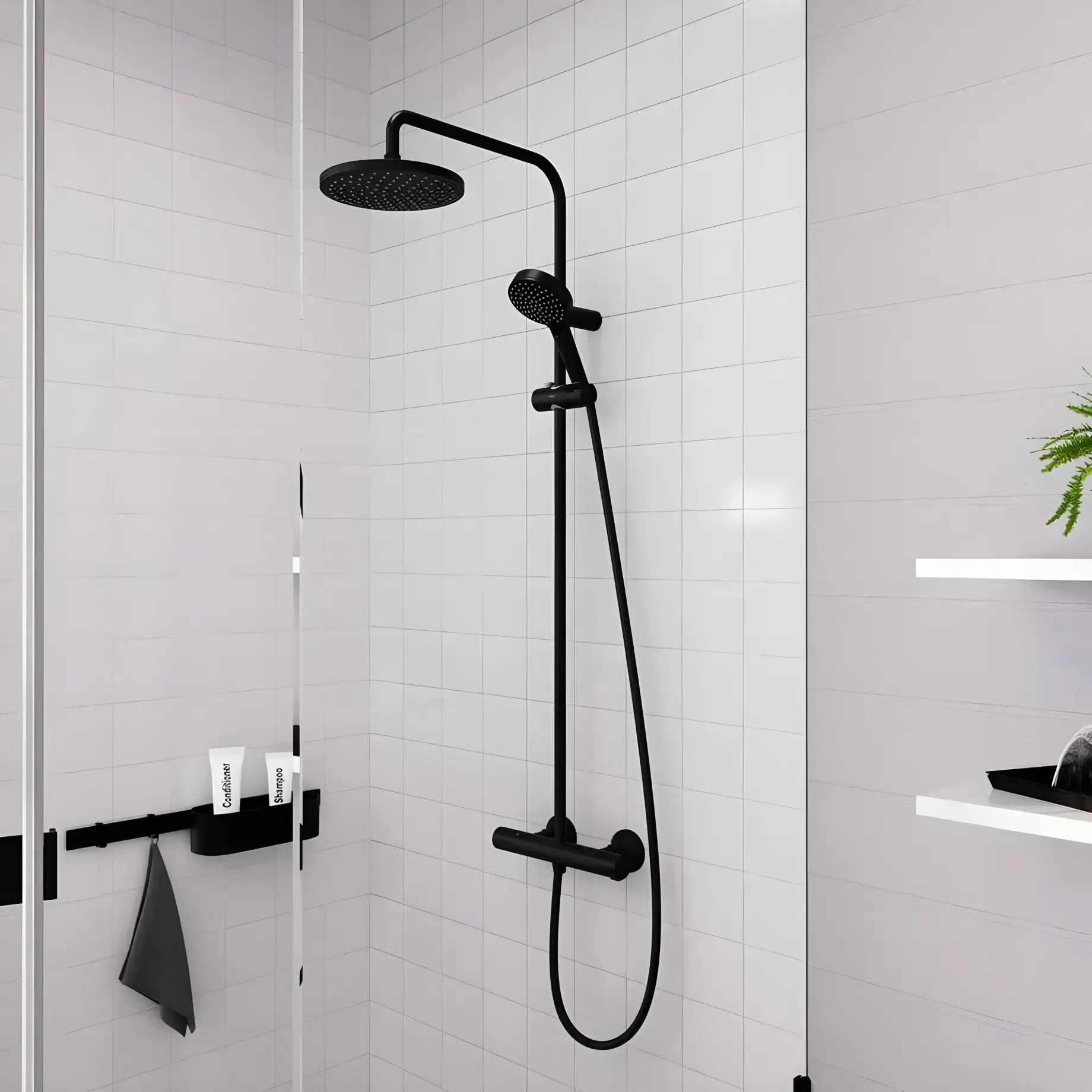 Душова система з термостатом Vernis Blend Hansgrohe 26089670 Matt Black — вид спереду