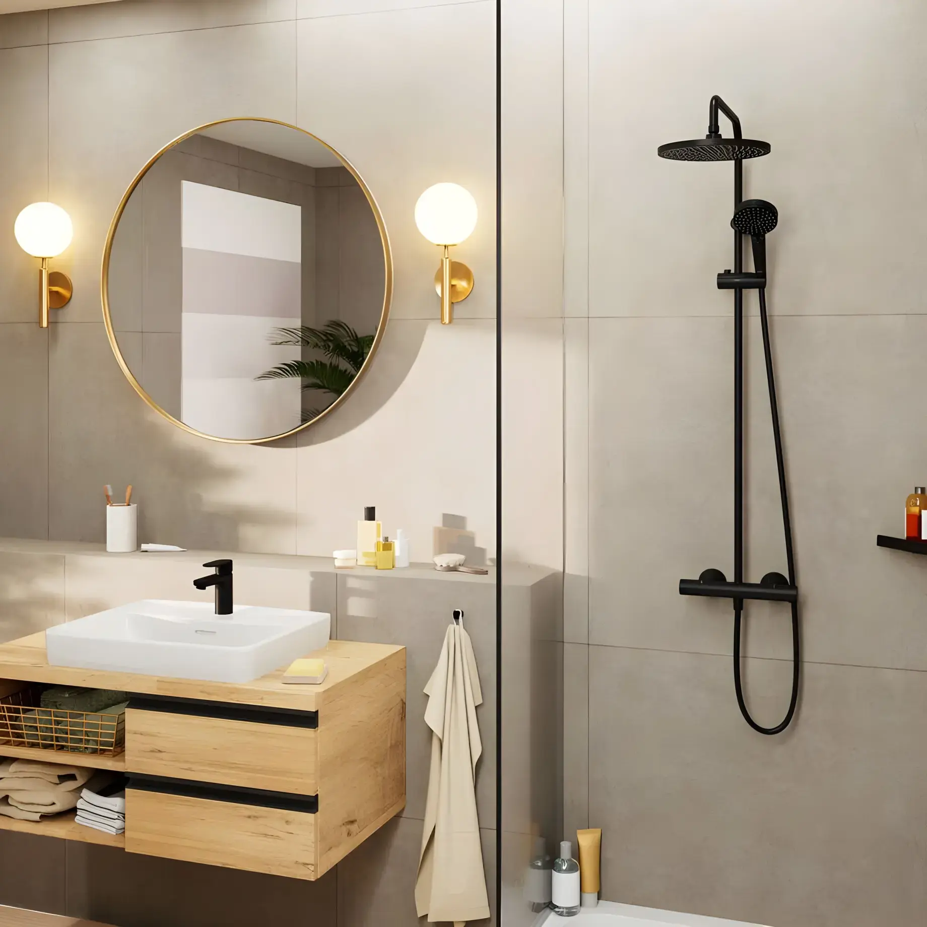 Душова система з термостатом Vernis Blend Hansgrohe 26426670 — бічний ракурс