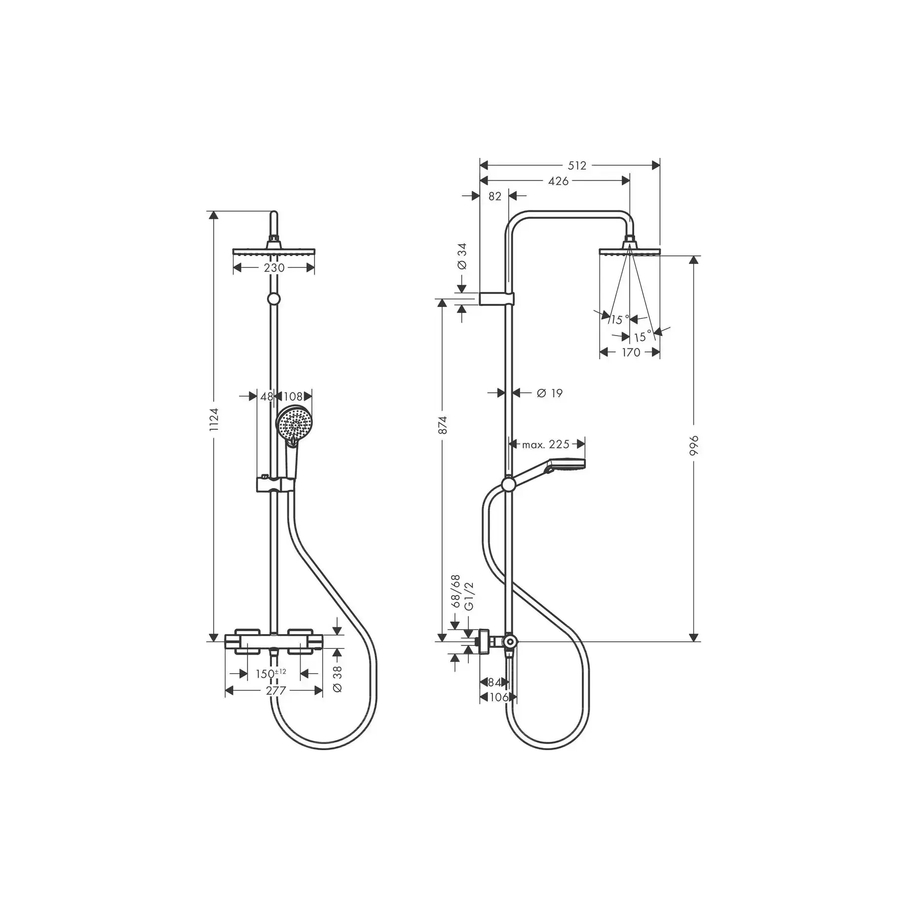 Душова система з термостатом Vernis Shape Hansgrohe 26319000 — вид спереду