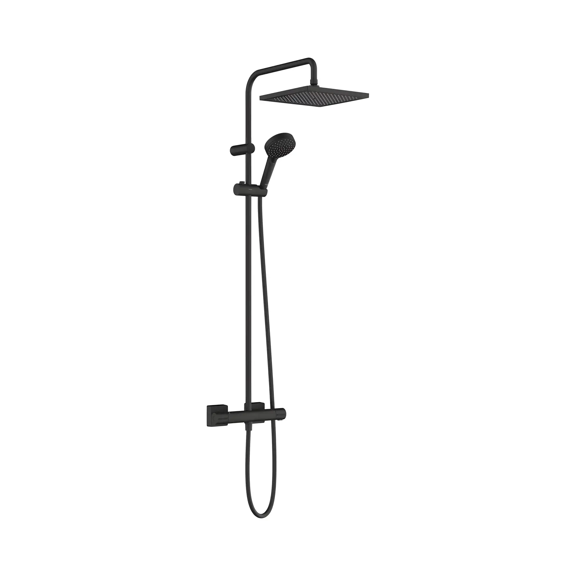 Душова система з термостатом Vernis Shape Hansgrohe 26427670 Matt Black — вид на білому тлі