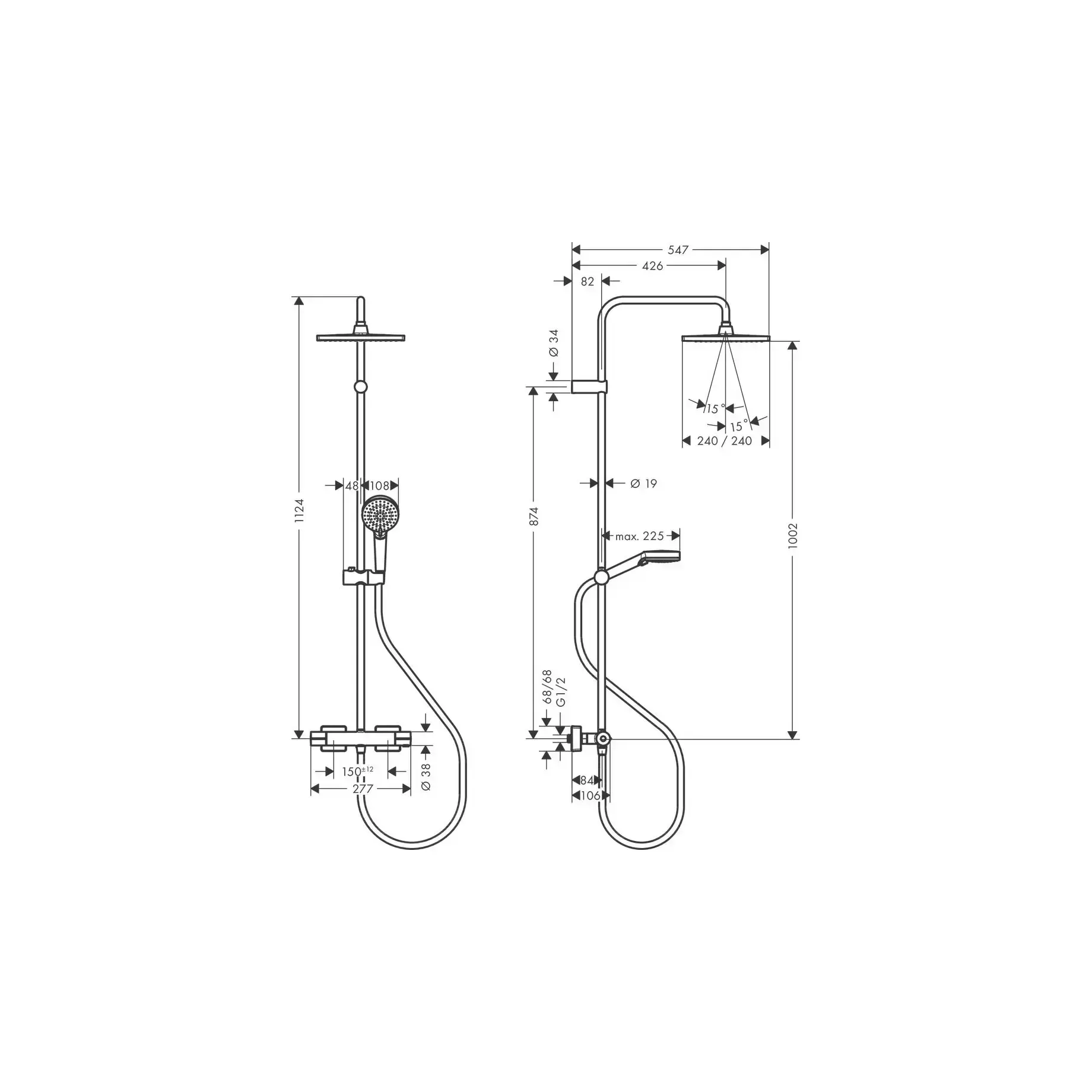 Душова система з термостатом Vernis Shape Hansgrohe 26429670 — вид ззаду