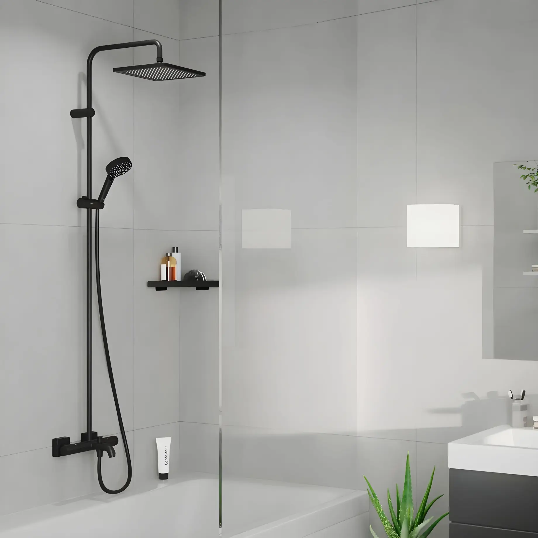 Душова система з термостатом Vernis Shape Hansgrohe 26900670 — вид спереду
