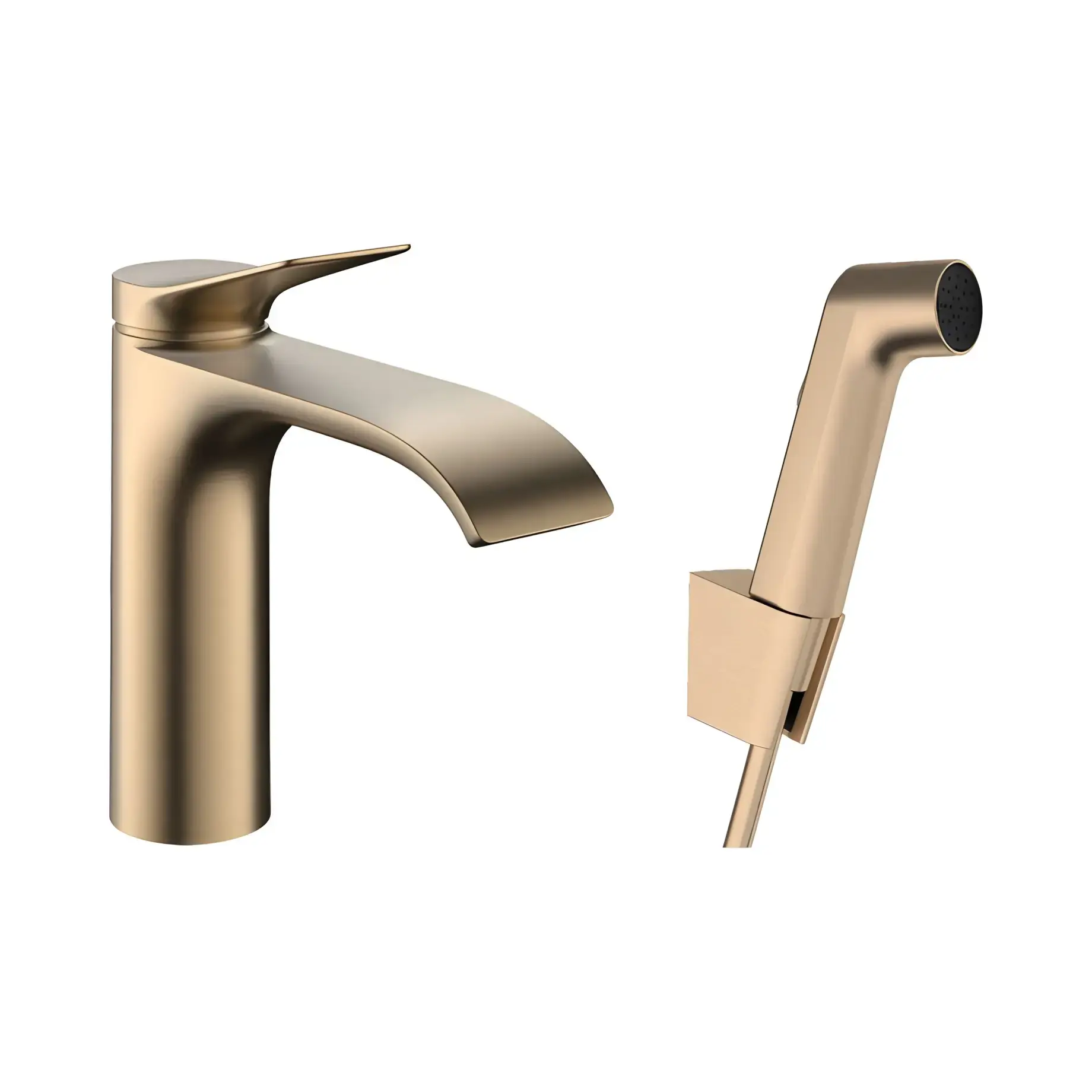 Змішувач для раковини з гігієнічним душем Vivenis Hansgrohe 75210140 Brushed Bronze — вид на білому тлі