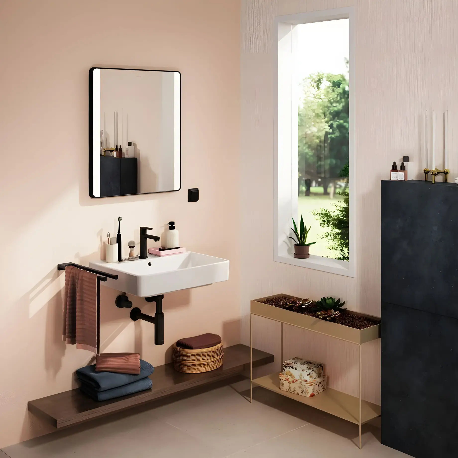 Дзеркало Xarita Lite Q Hansgrohe 54962670 Matt Black — бічний ракурс
