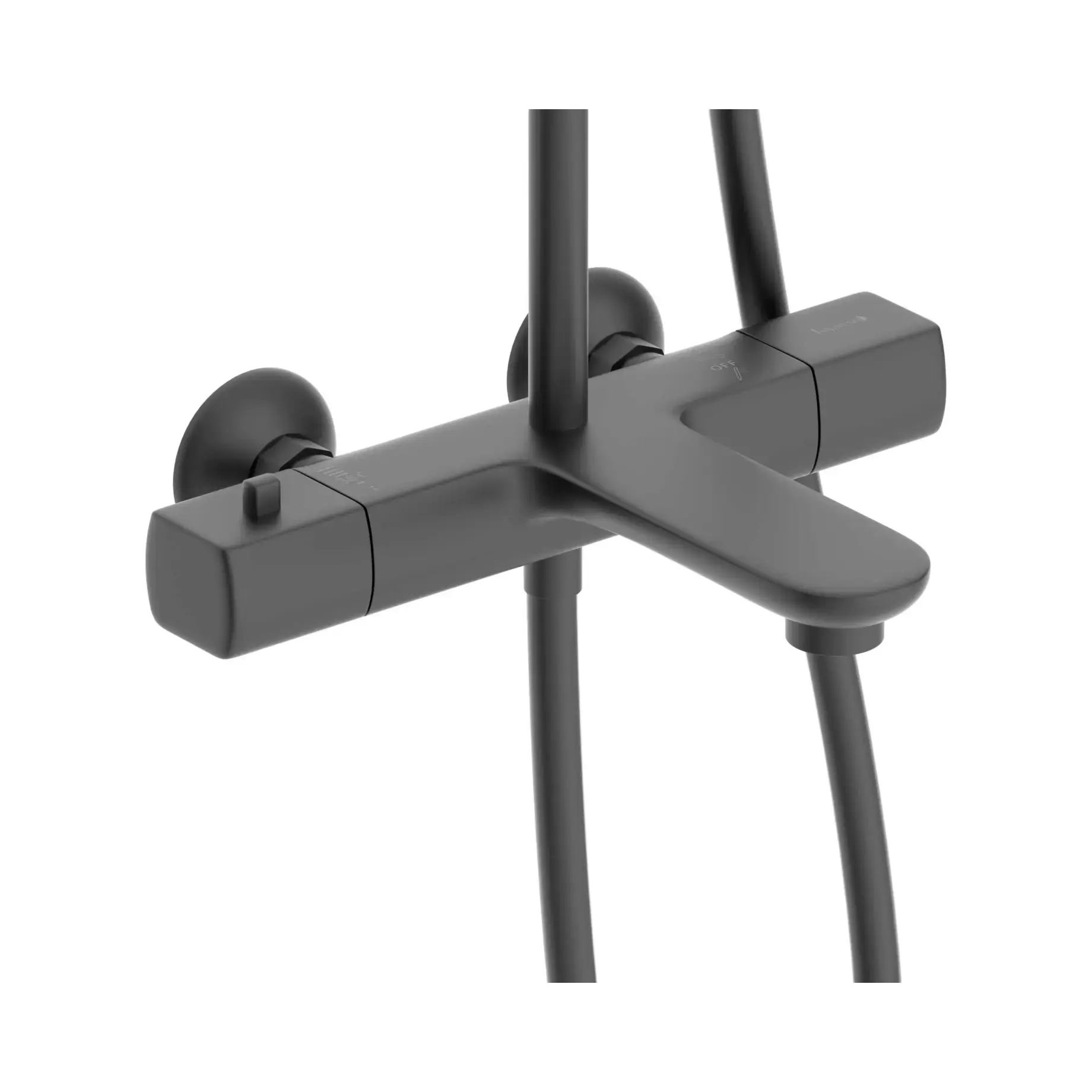 Душевая система с термостатом Bilovec Производитель t048B00910SR Matt Black Ø23 см — боковой ракурс