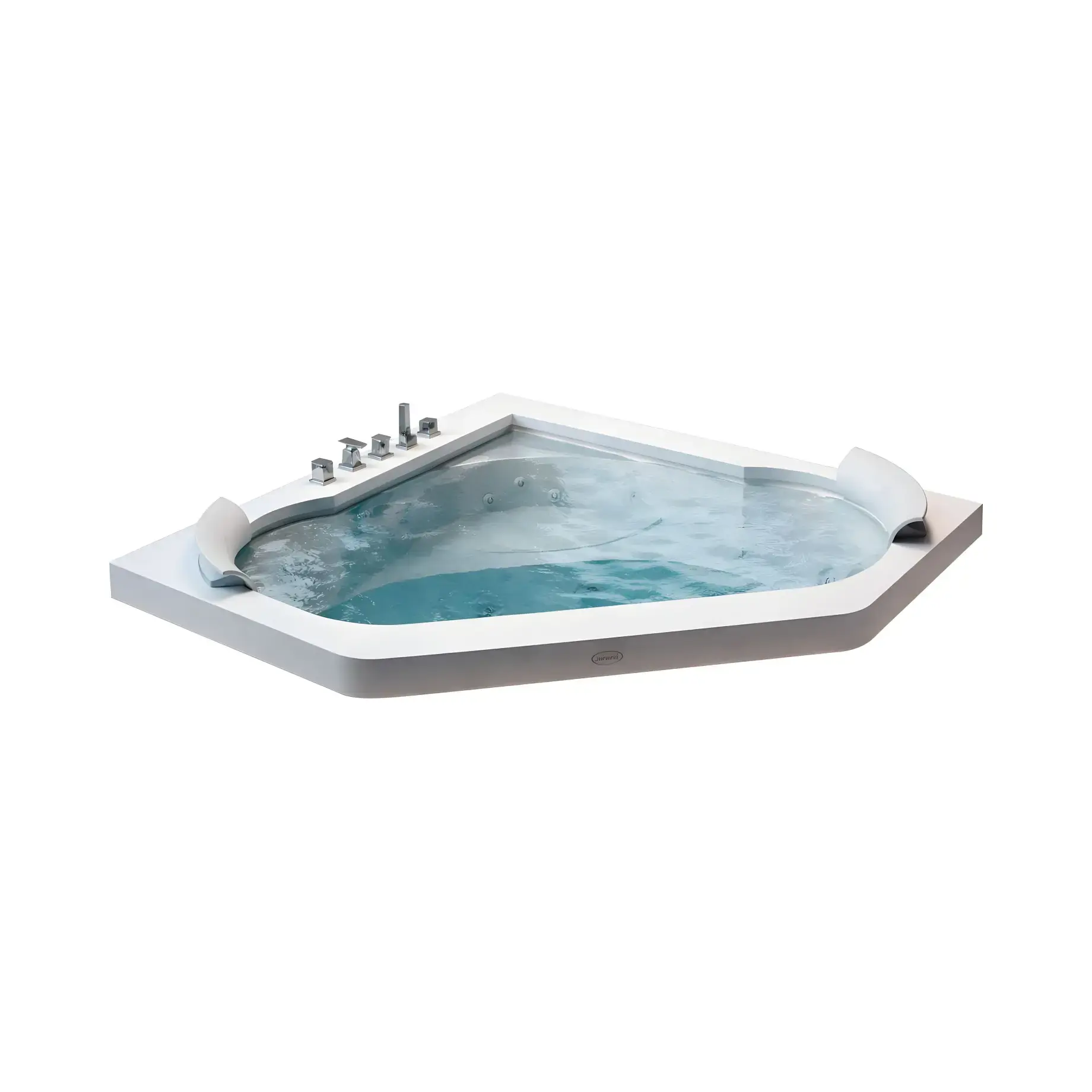 Ванна гідромасажна AURA CORNER CORIAN Jacuzzi AUR203K0A00+ 720206211 Gloss White 164 х 164 см — вид на білому тлі