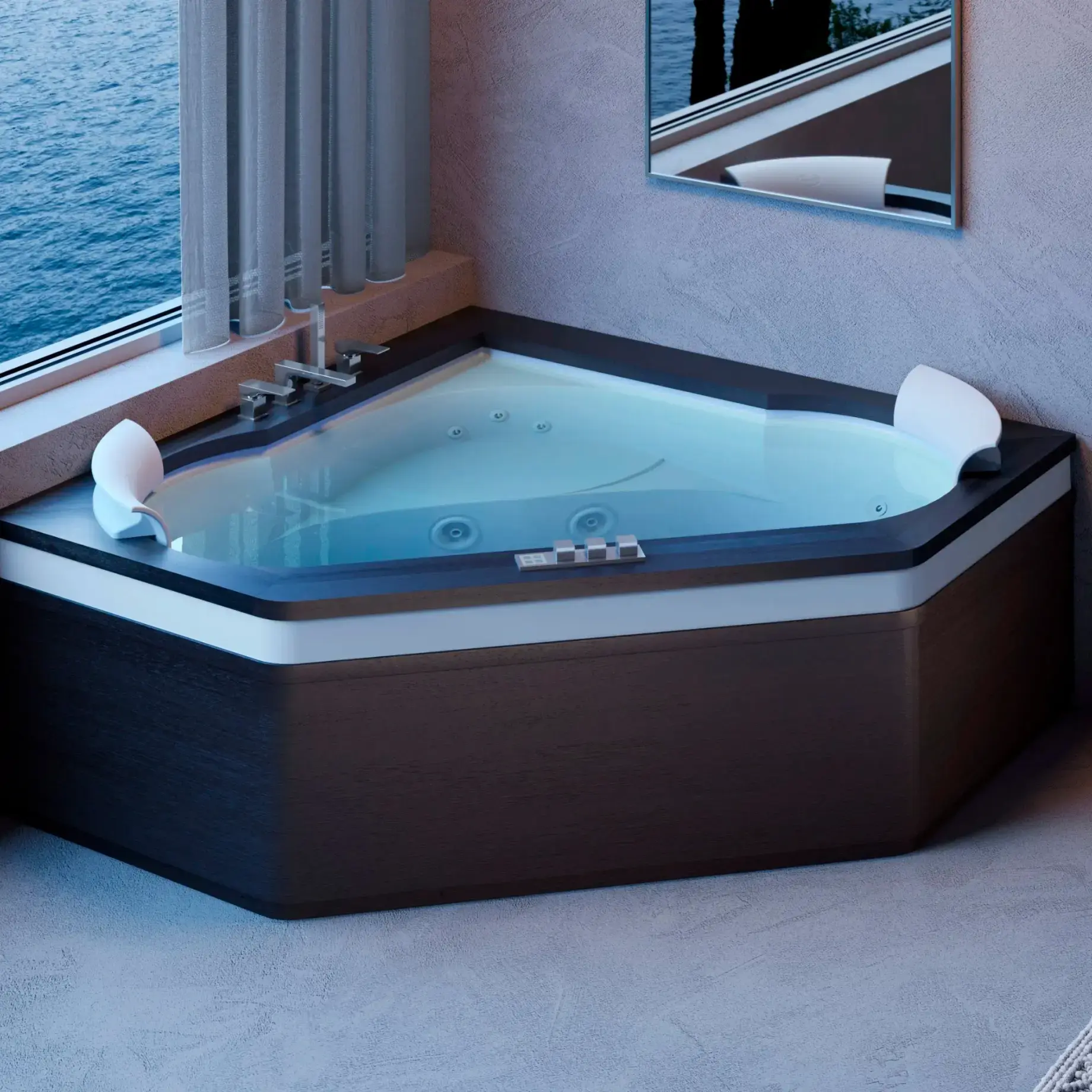 Ванна гідромасажна AURA  CORNER WOOD Jacuzzi AUR205K0A61 — вид спереду
