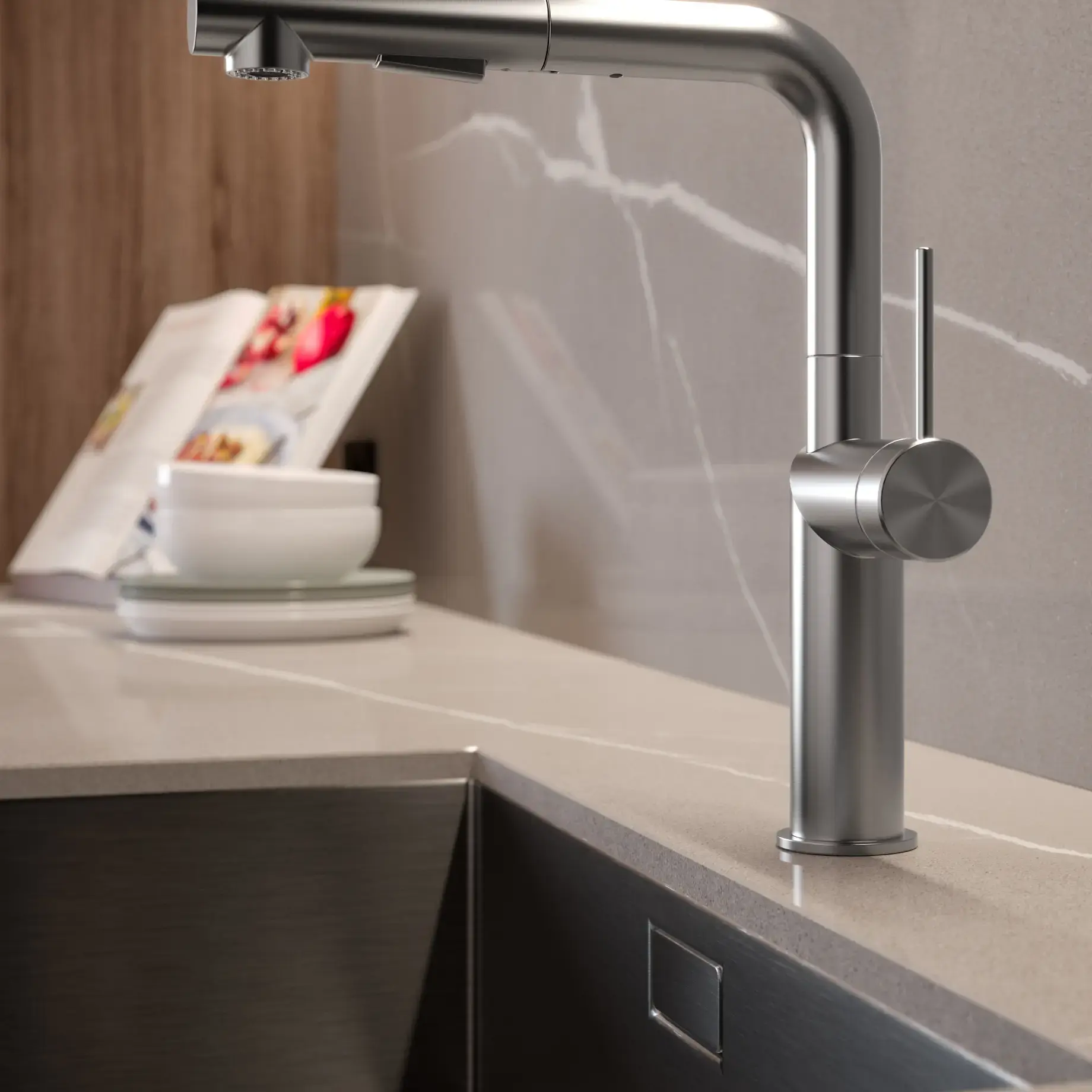 Змішувач для кухні Inox Tech з витяжним виливом Paffoni INOX285AC — вид спереду