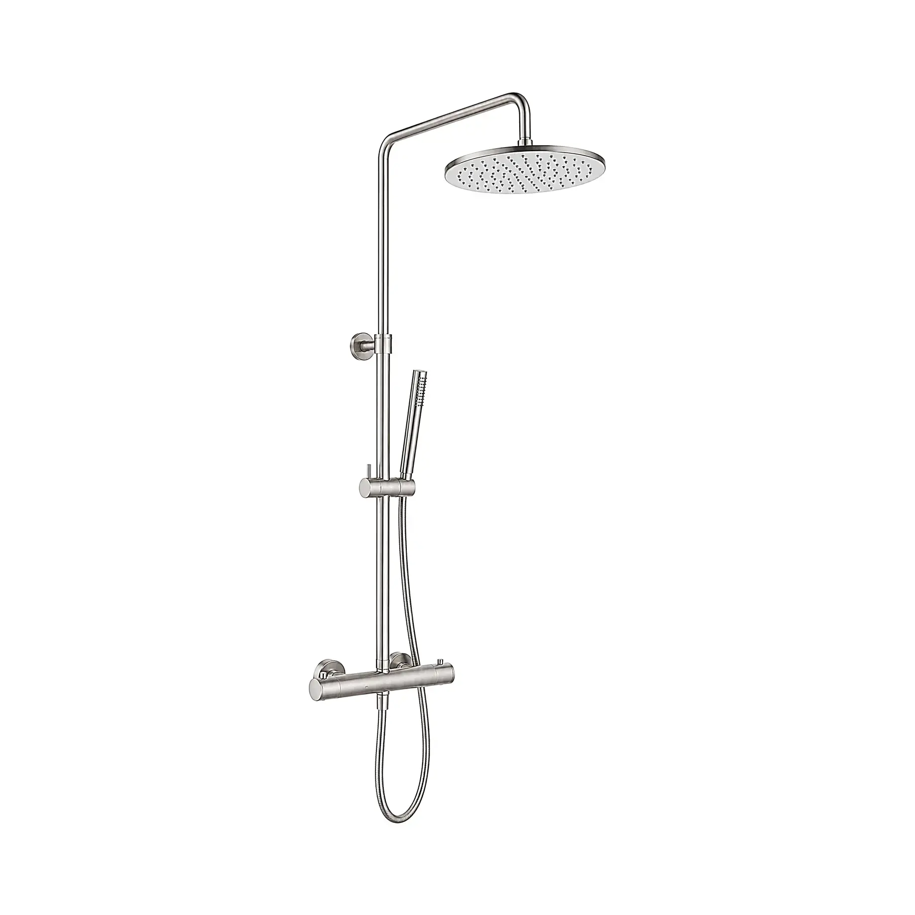 Душова система з термостатом Inox Tech верхній душ Ø250 мм Paffoni ZCOL503AC Stainless Steel — вид на білому тлі