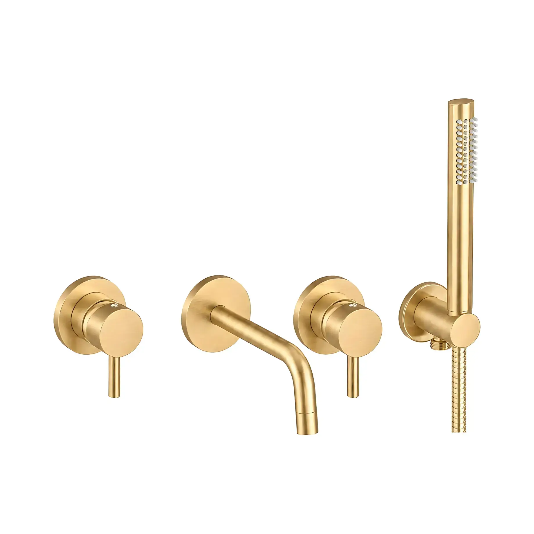 Змішувач для ванни з душовим гарнітуром Light Paffoni LIG011HGSPKIT Brushed honey gold — вид на білому тлі