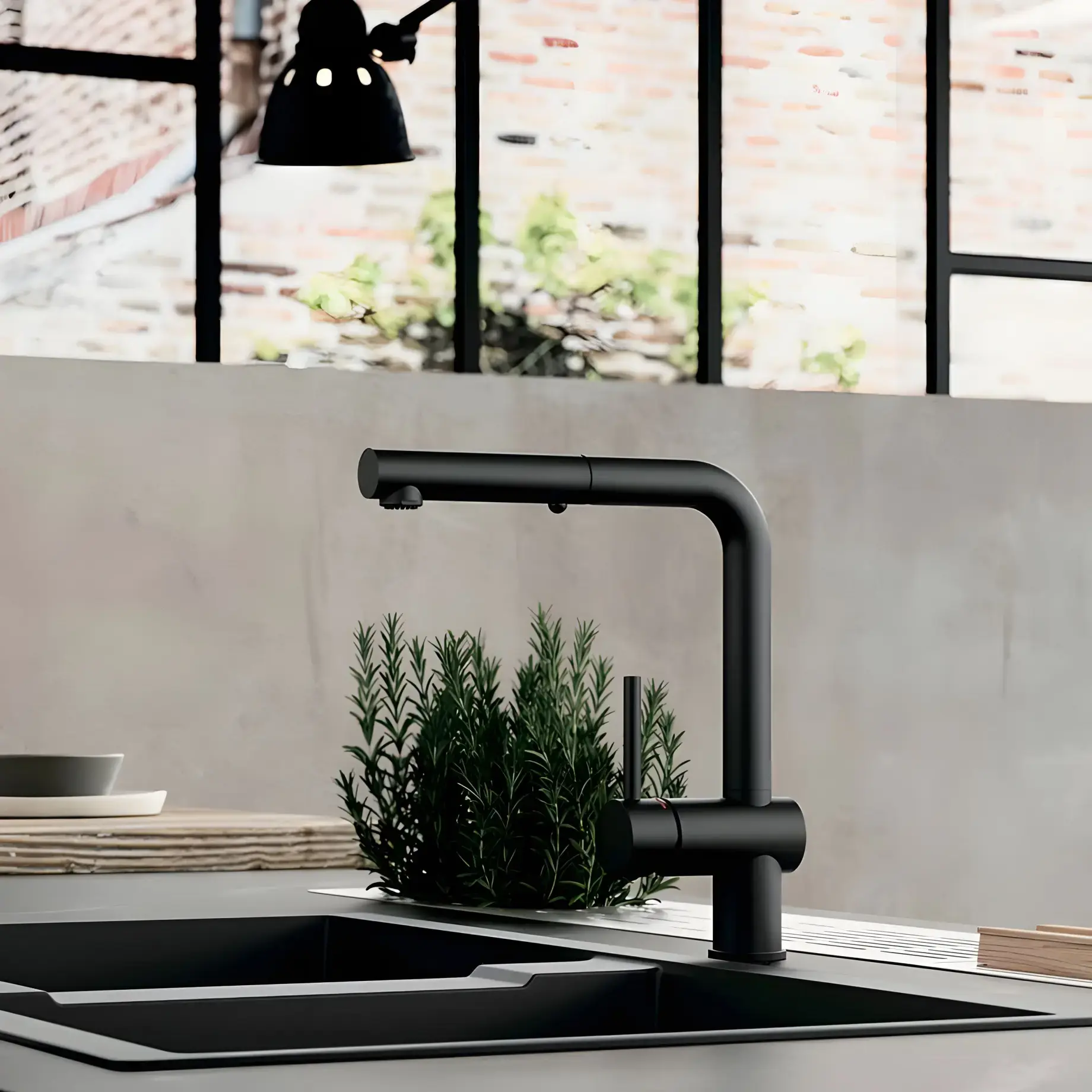 Змішувач для кухні з витяжним виливом  Light Paffoni LIG285NO-MET Matt Black — вид згори