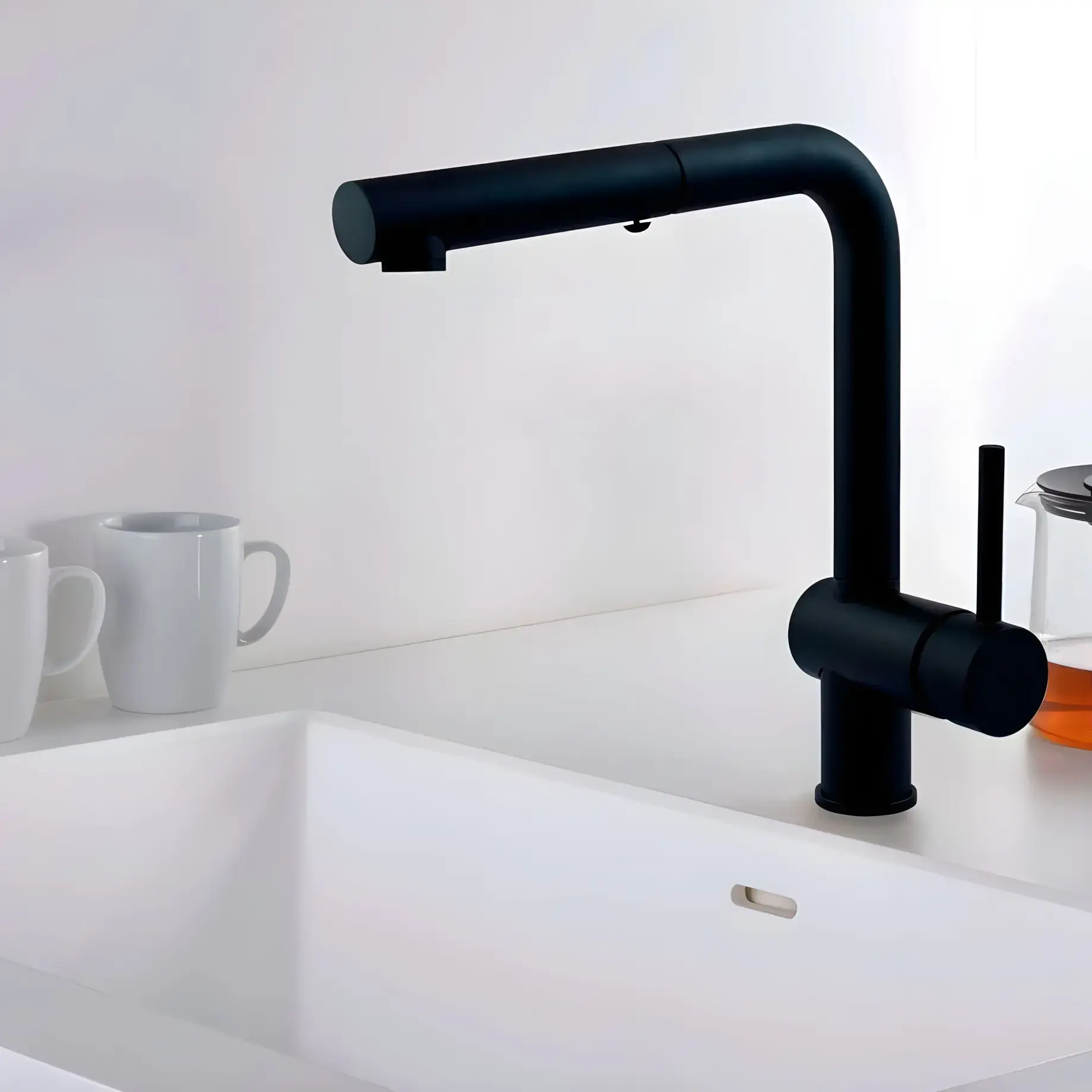 Змішувач для кухні з витяжним виливом  Light Paffoni LIG285NO-MET Matt Black — вид ззаду