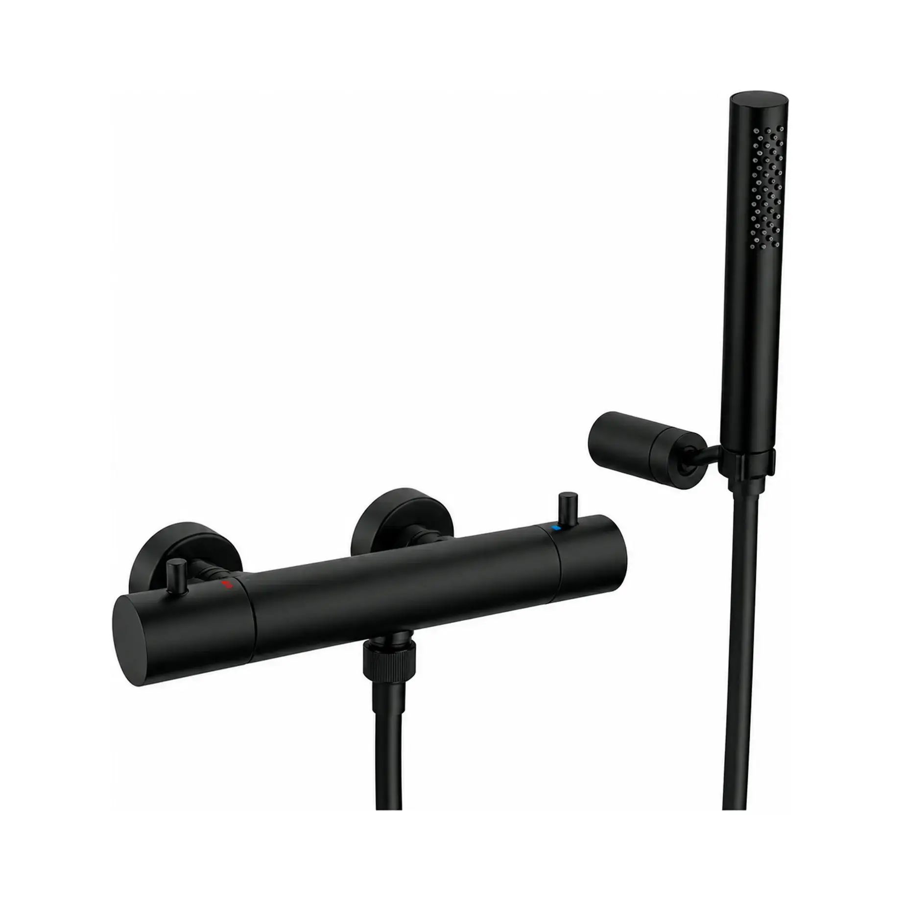 Термостат для душу ECO-STOP  Light з регульованим душовим гарнітуром Paffoni LIQ168EDNO Matt Black — вид на білому тлі