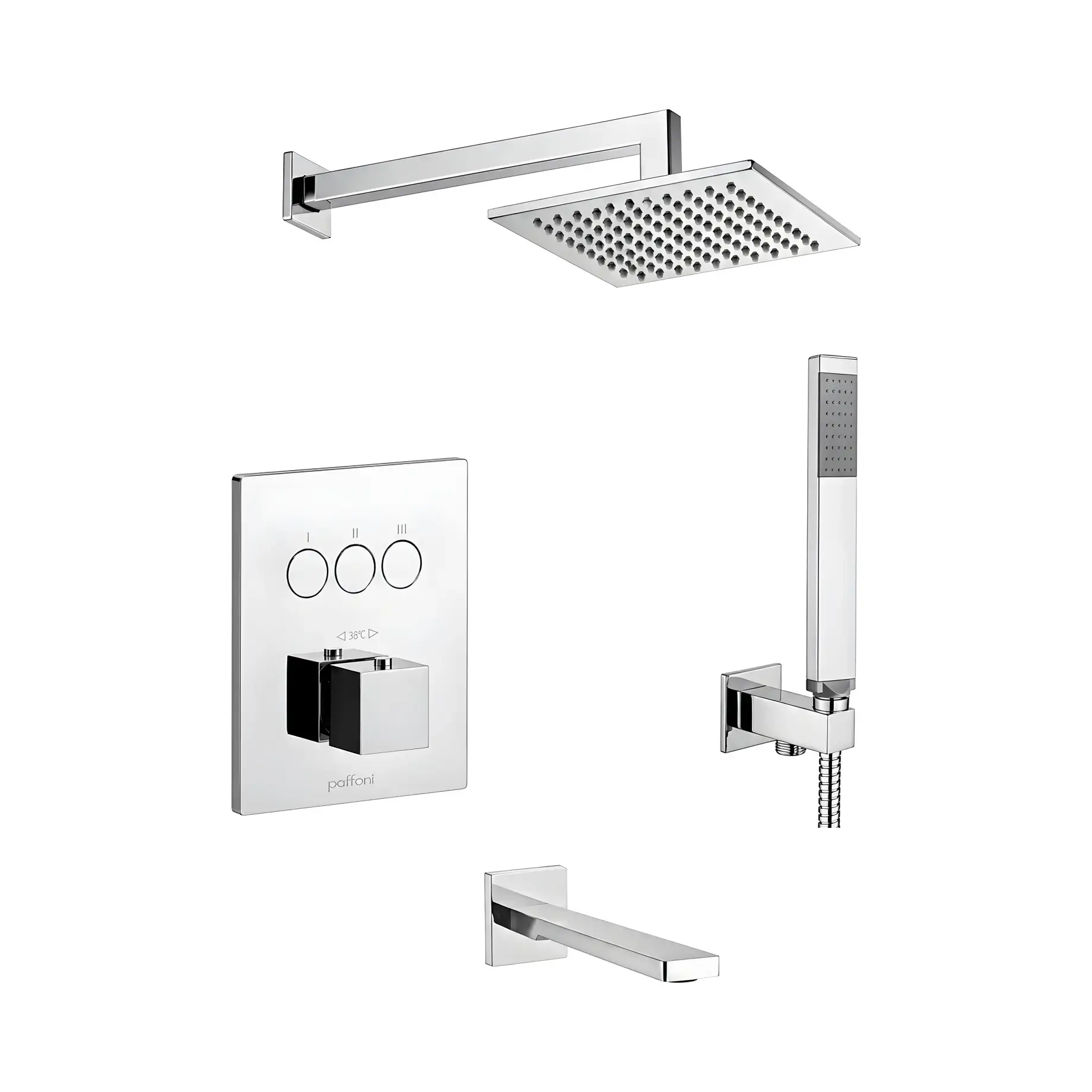 Термостатична душова система з виливом Shower Paffoni KITCPT519CR200 Chrome — вид на білому тлі