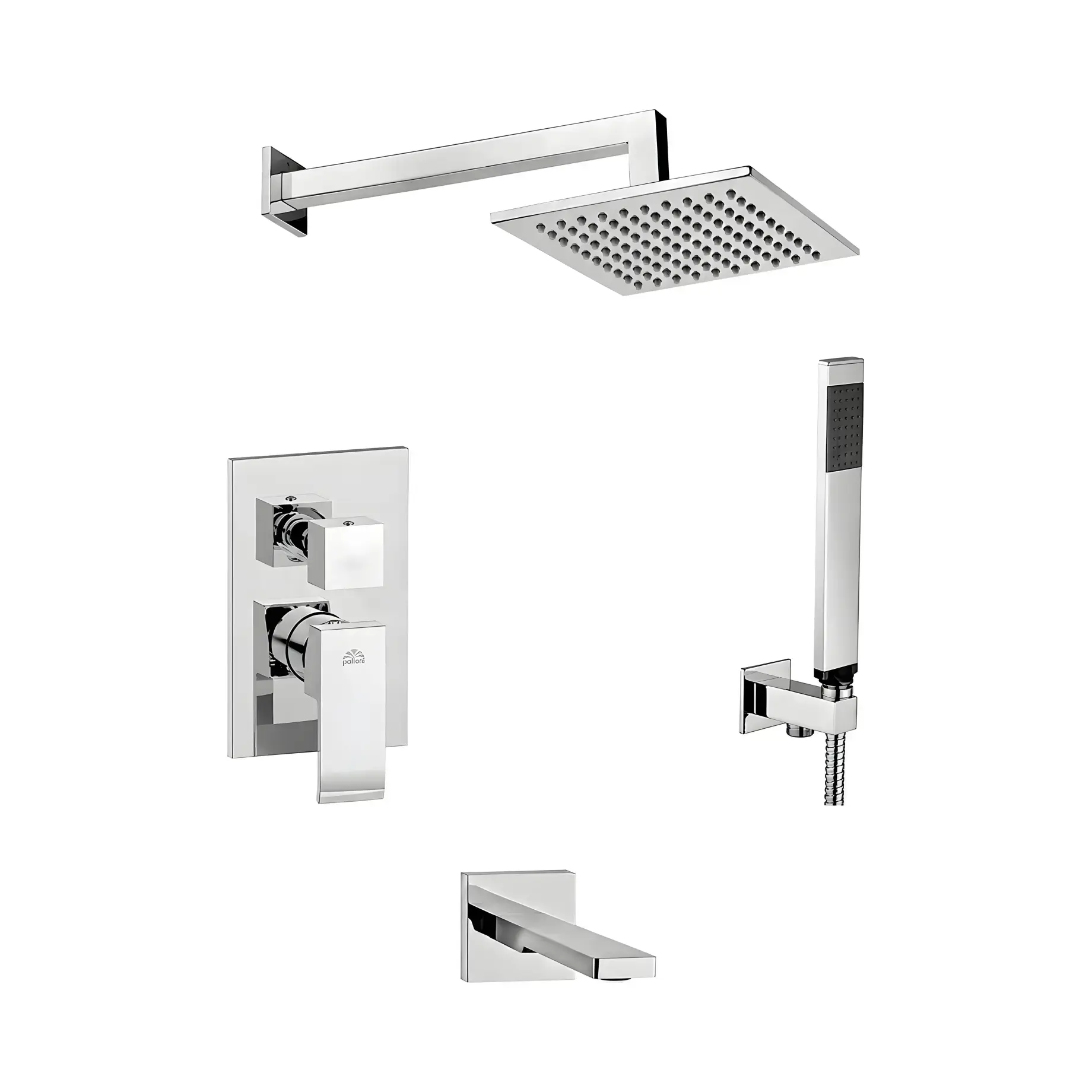 Душова система прихованого монтажу з виливом Shower Paffoni KITEL019CR200 Chrome — вид на білому тлі