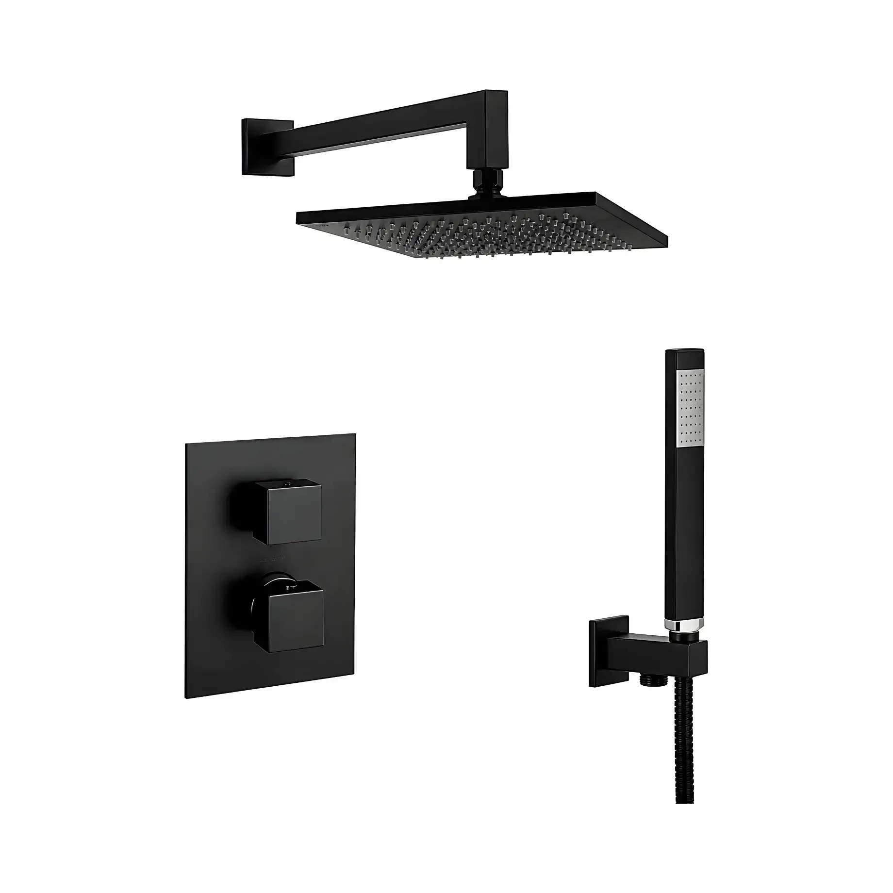 Душова система прихованого монтажу з термостатом Shower Paffoni KITLEQ518NO/M300 Matt Black — вид на білому тлі