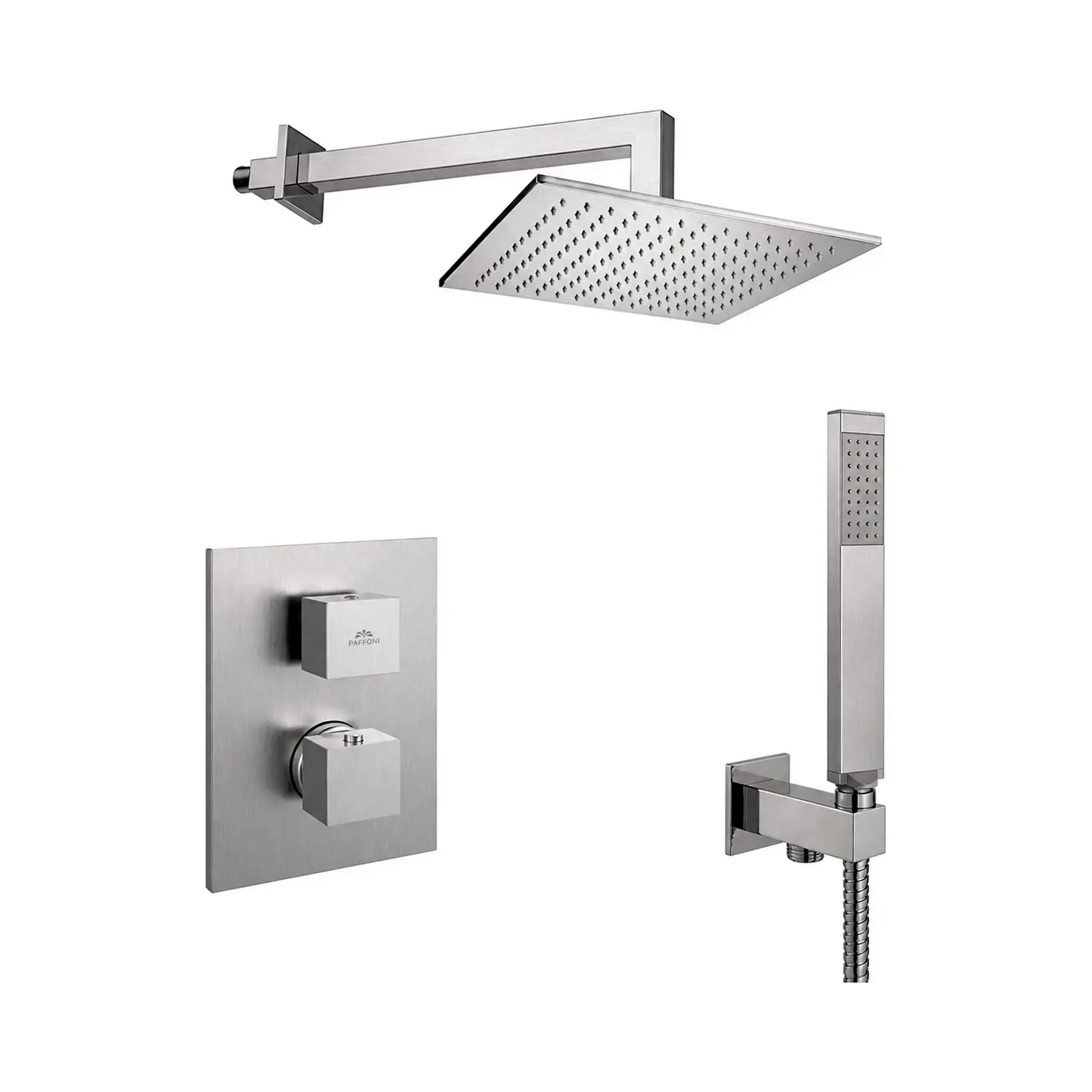 Термостатична душова система прихованого монтажу Shower Paffoni KITLEQ518ST/M300 Steel looking — вид на білому тлі